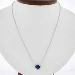 New Platinum 2.27ctw Heart Royal Blue Sapphire & Diamond Halo Pendant Necklace