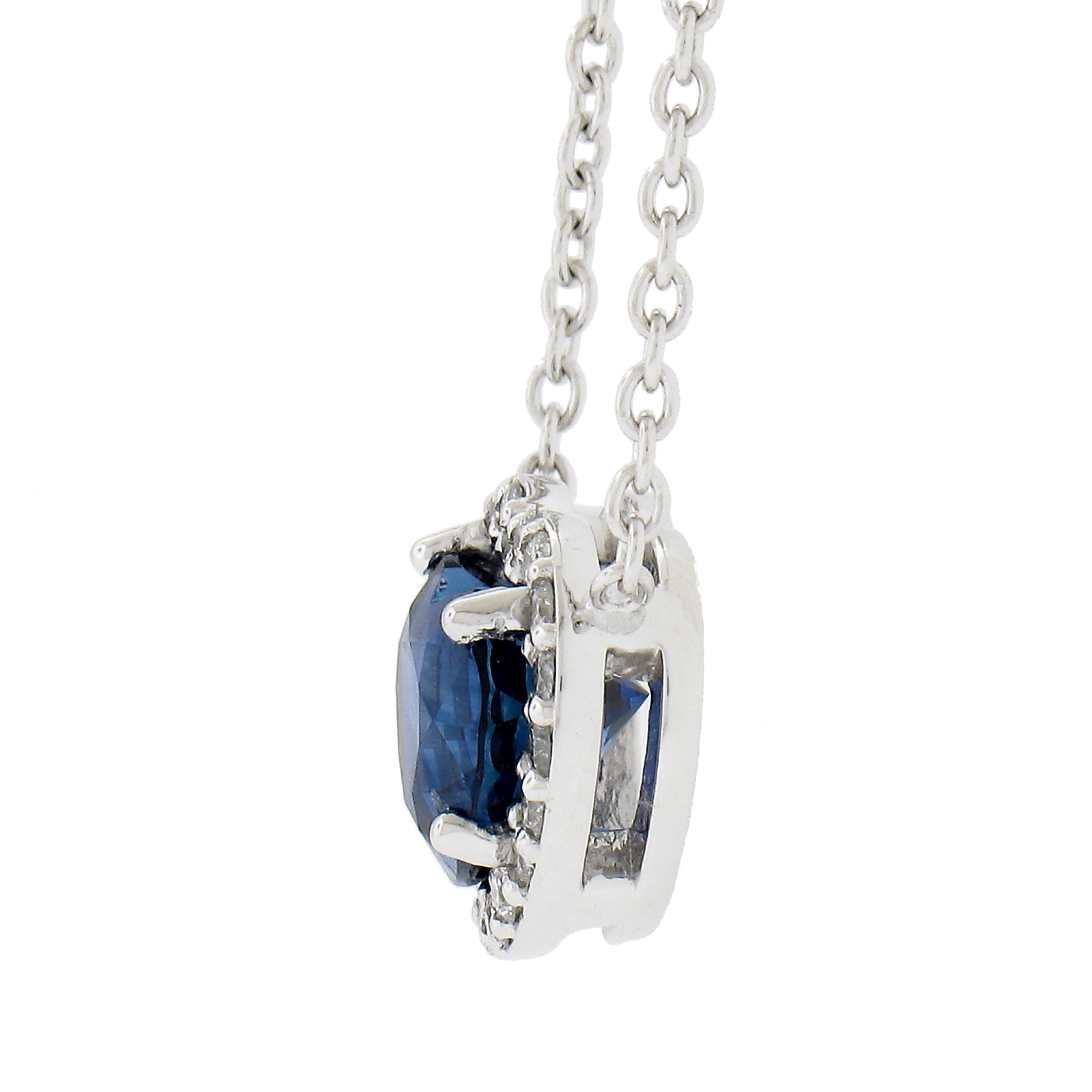 Women's New Platinum 2.27ctw Heart Royal Blue Sapphire & Diamond Halo Pendant Necklace For Sale