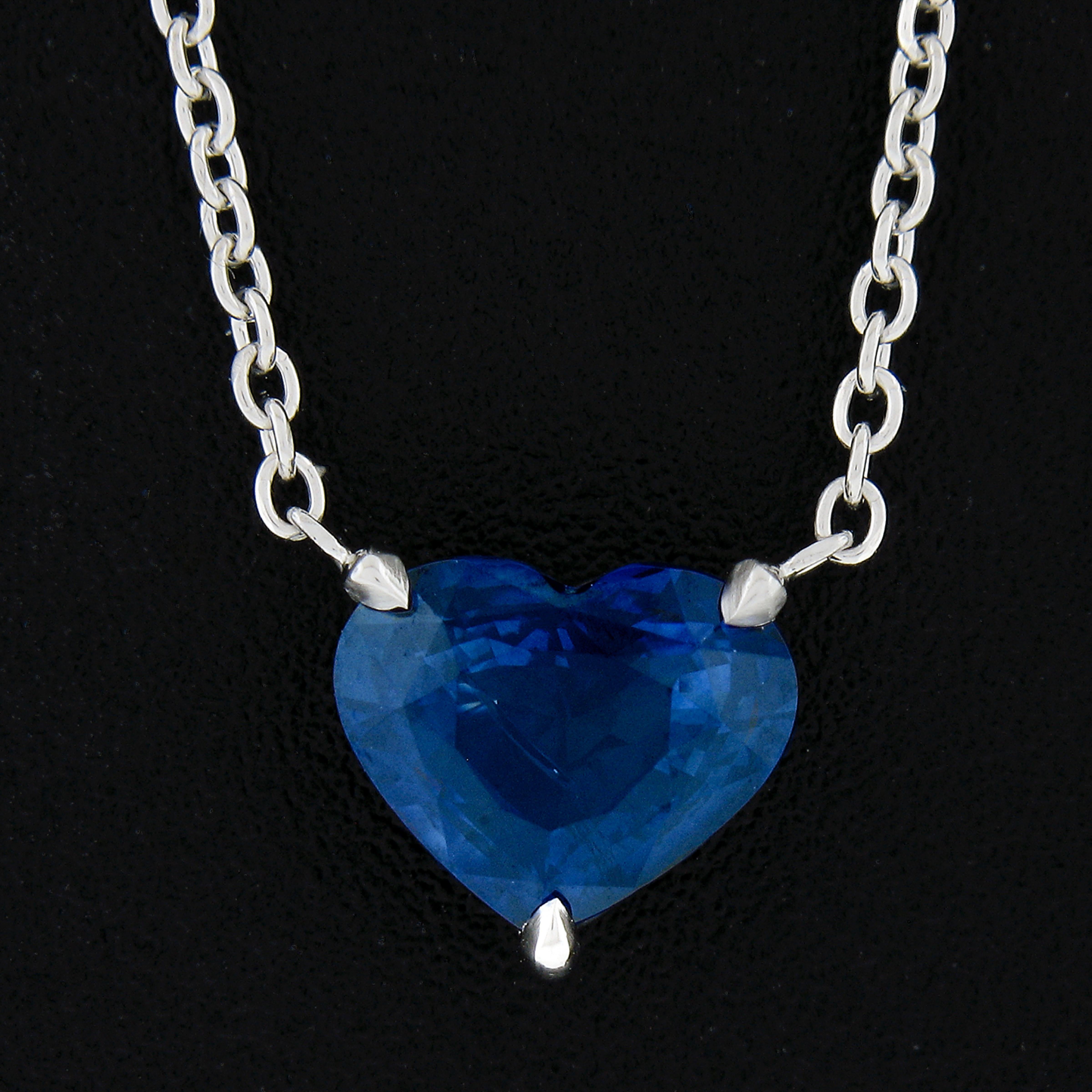 Heart Cut NEW Platinum 2.31ct GIA Heart Blue Sapphire Pendant Adjustable 16