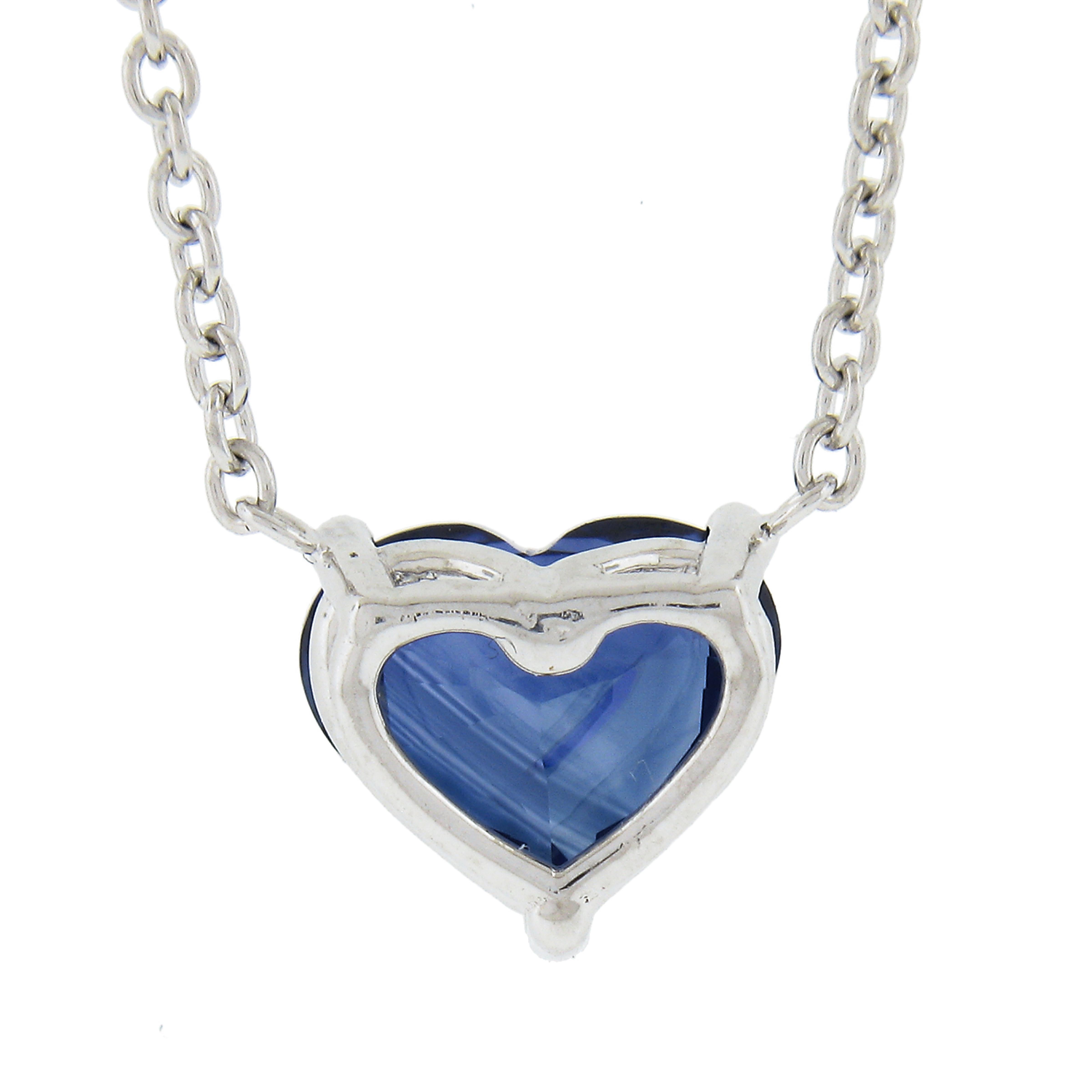 NEW Platinum 2.31ct GIA Heart Blue Sapphire Pendant Adjustable 16