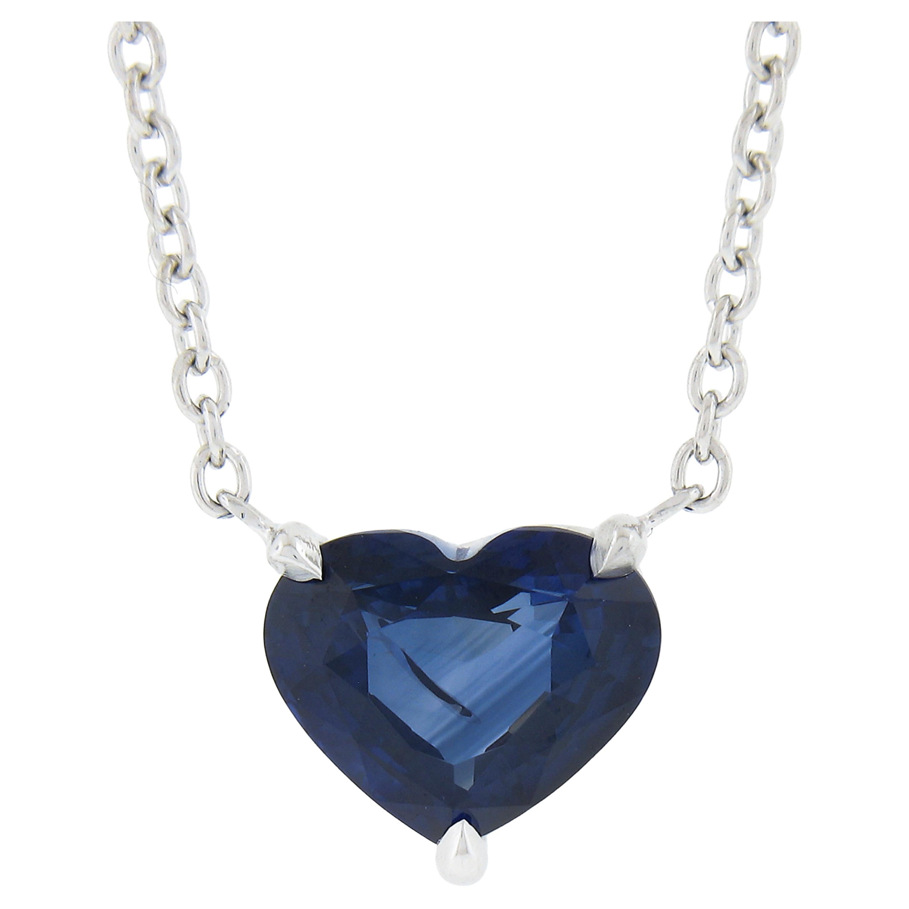 NEW Platinum 2.31ct GIA Heart Blue Sapphire Pendant Adjustable 16"/18" Necklace For Sale