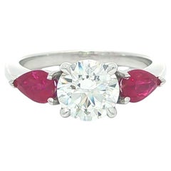 New Platinum 2.35ct GIA Ideal Cut Round Diamond Pear Ruby Accent Engagement Ring