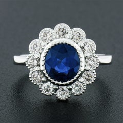New Platinum 2.37ctw GIA No Heat Oval Bezel Sapphire Diamond Milgrain Halo Ring