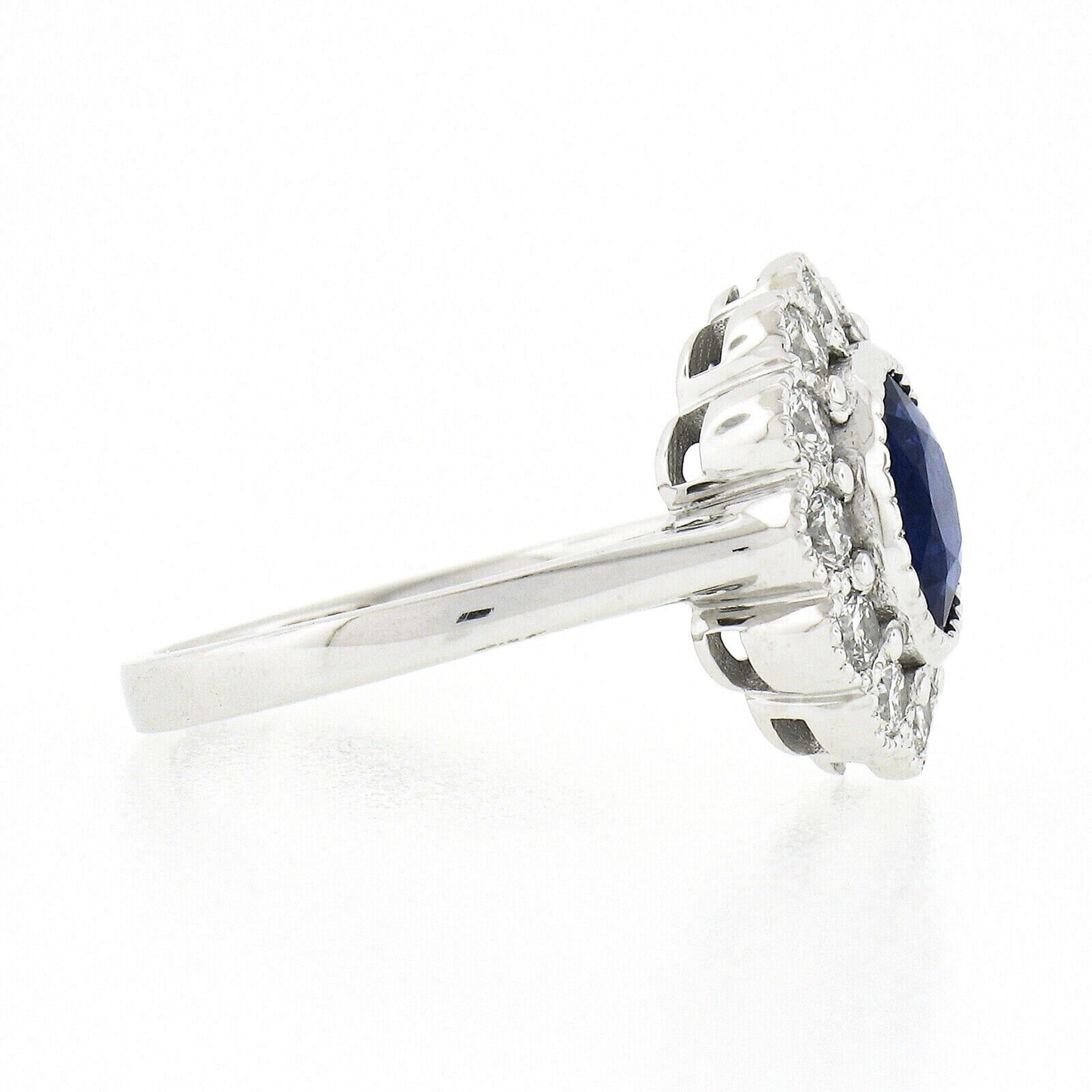 New Platinum 2.37ctw GIA No Heat Oval Bezel Sapphire Diamond Milgrain Halo Ring Neuf - En vente à Montclair, NJ