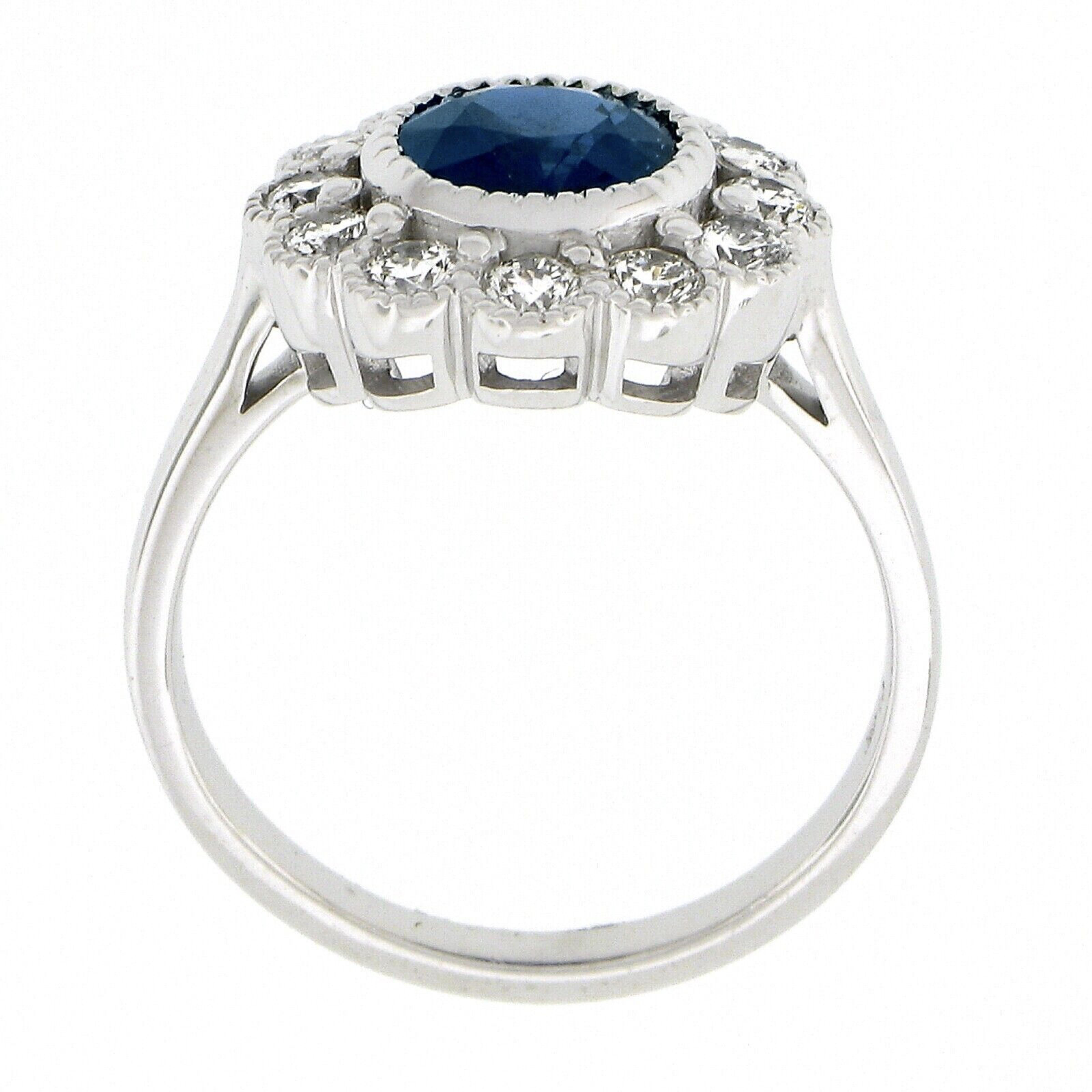 New Platinum 2.37ctw GIA No Heat Oval Bezel Sapphire Diamond Milgrain Halo Ring For Sale 2