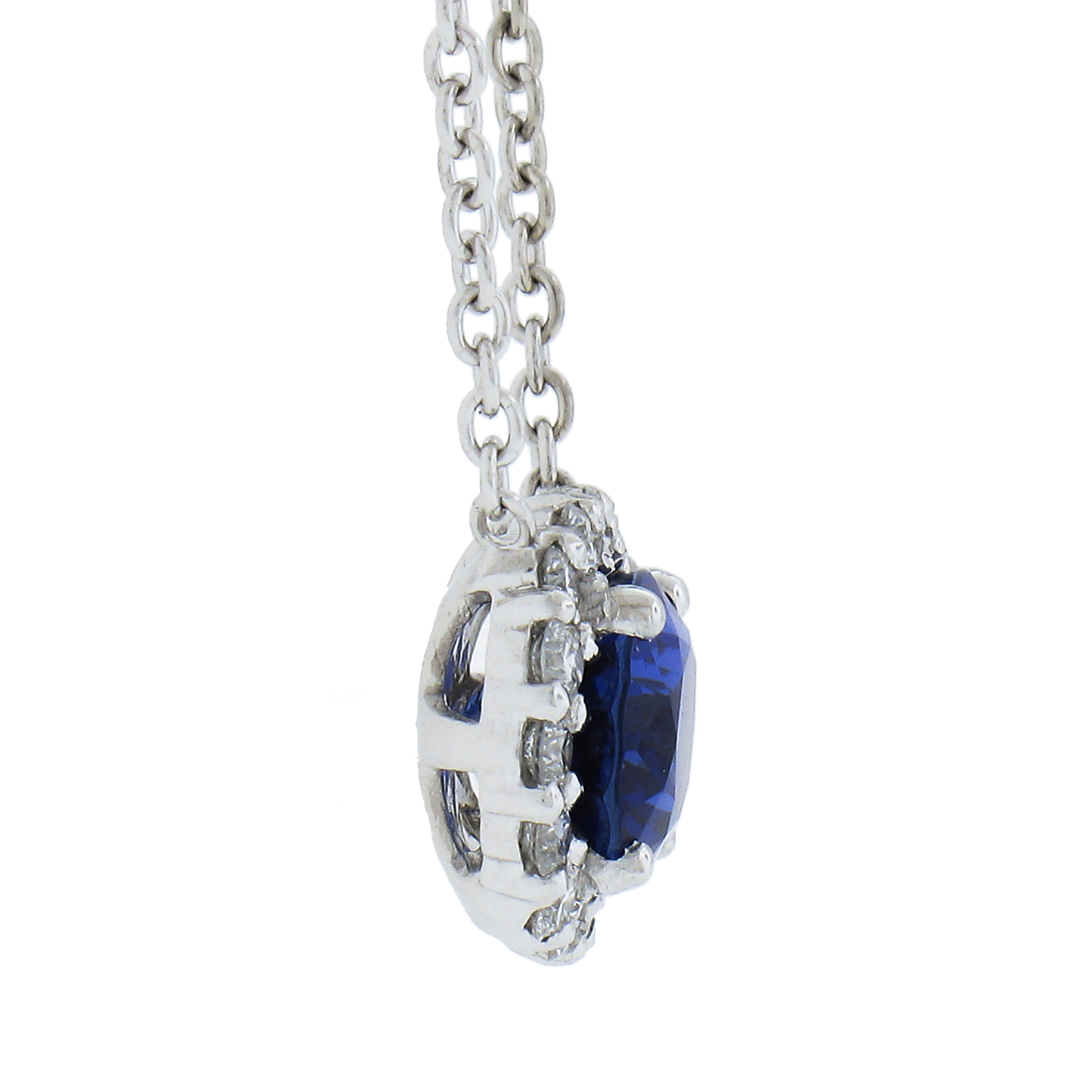 Women's NEW Platinum 2.42ct GIA Oval AMAZING BLUE Sapphire Diamond Halo Pendant Necklace