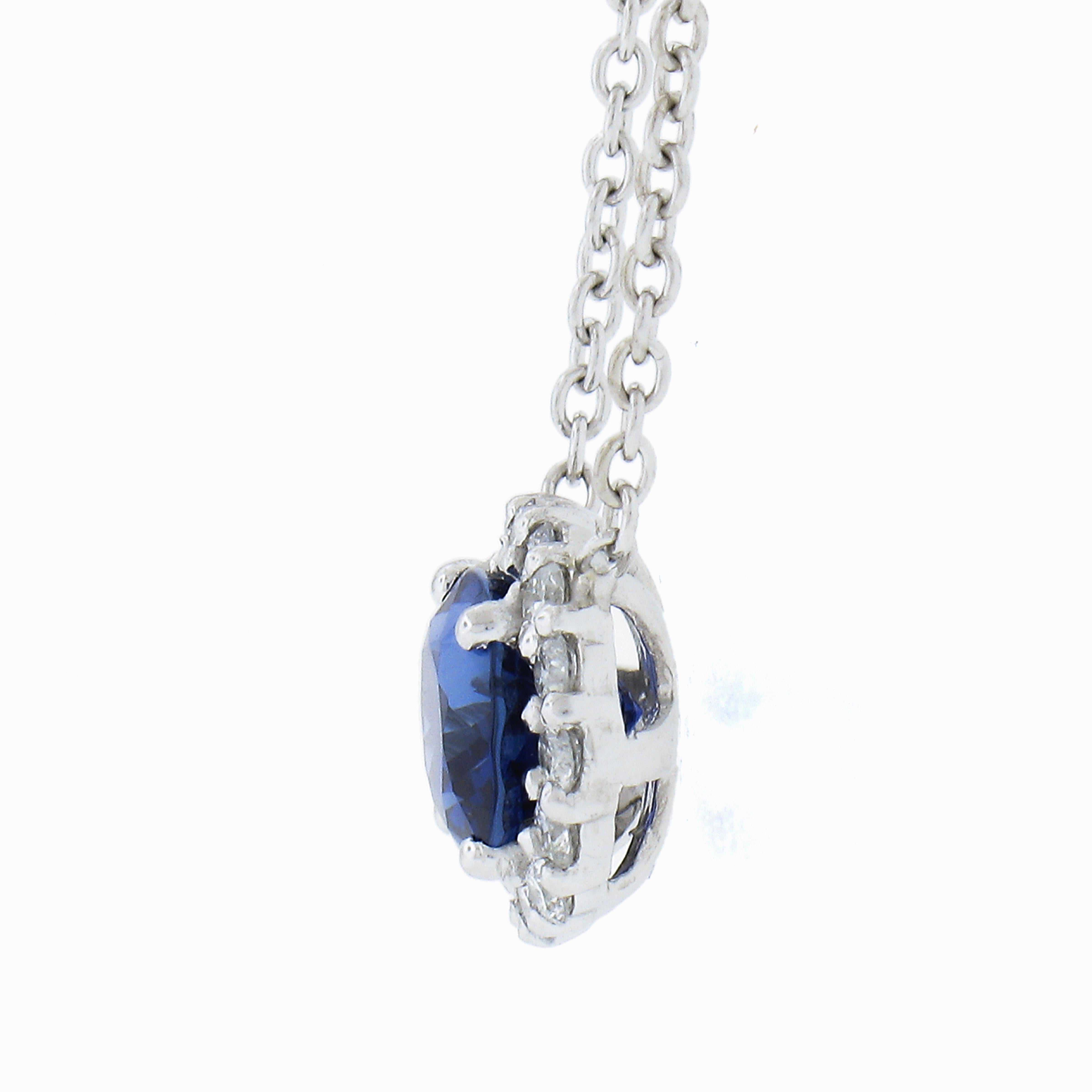 NEW Platinum 2.42ct GIA Oval AMAZING BLUE Sapphire Diamond Halo Pendant Necklace 1
