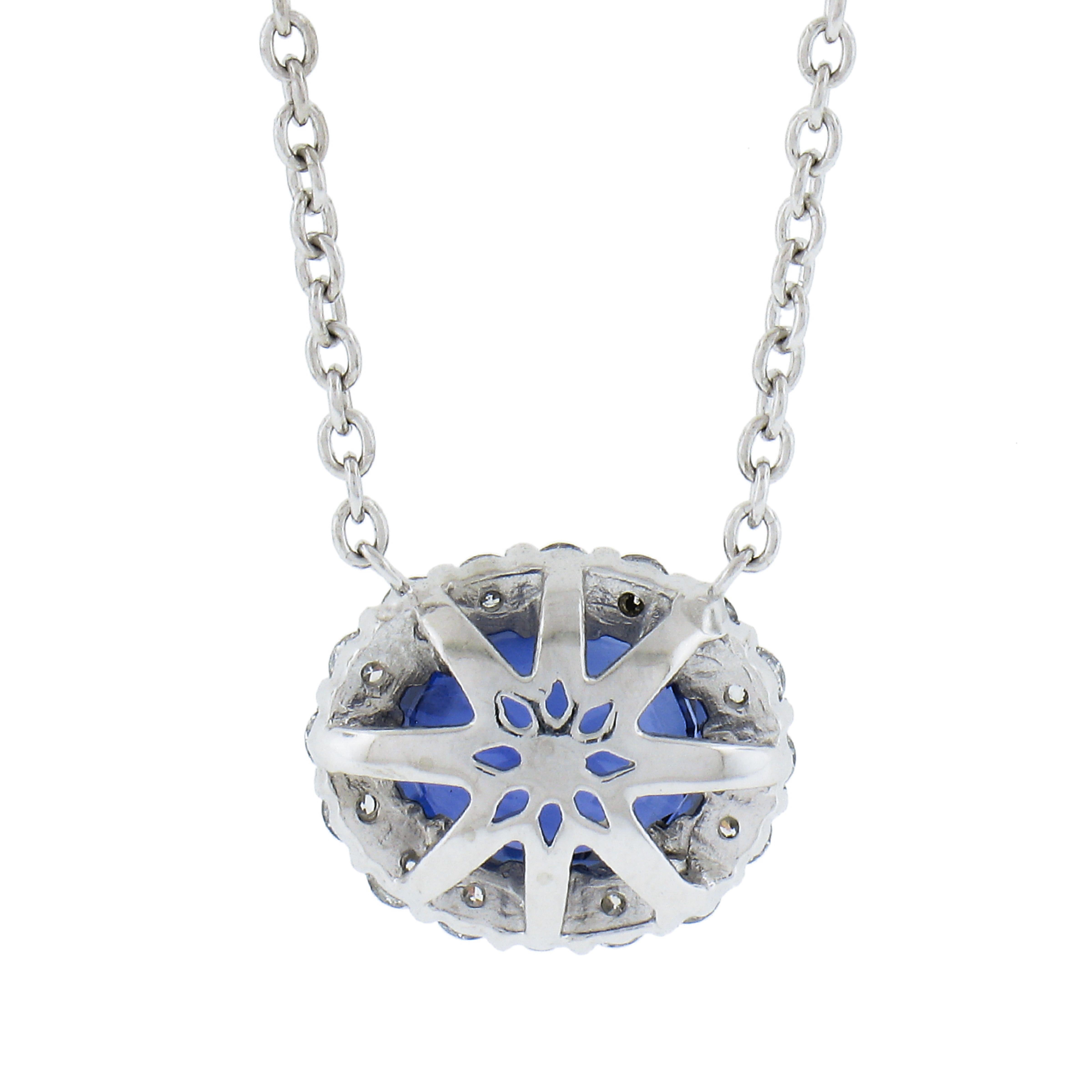 NEW Platinum 2.42ct GIA Oval AMAZING BLUE Sapphire Diamond Halo Pendant Necklace For Sale 2