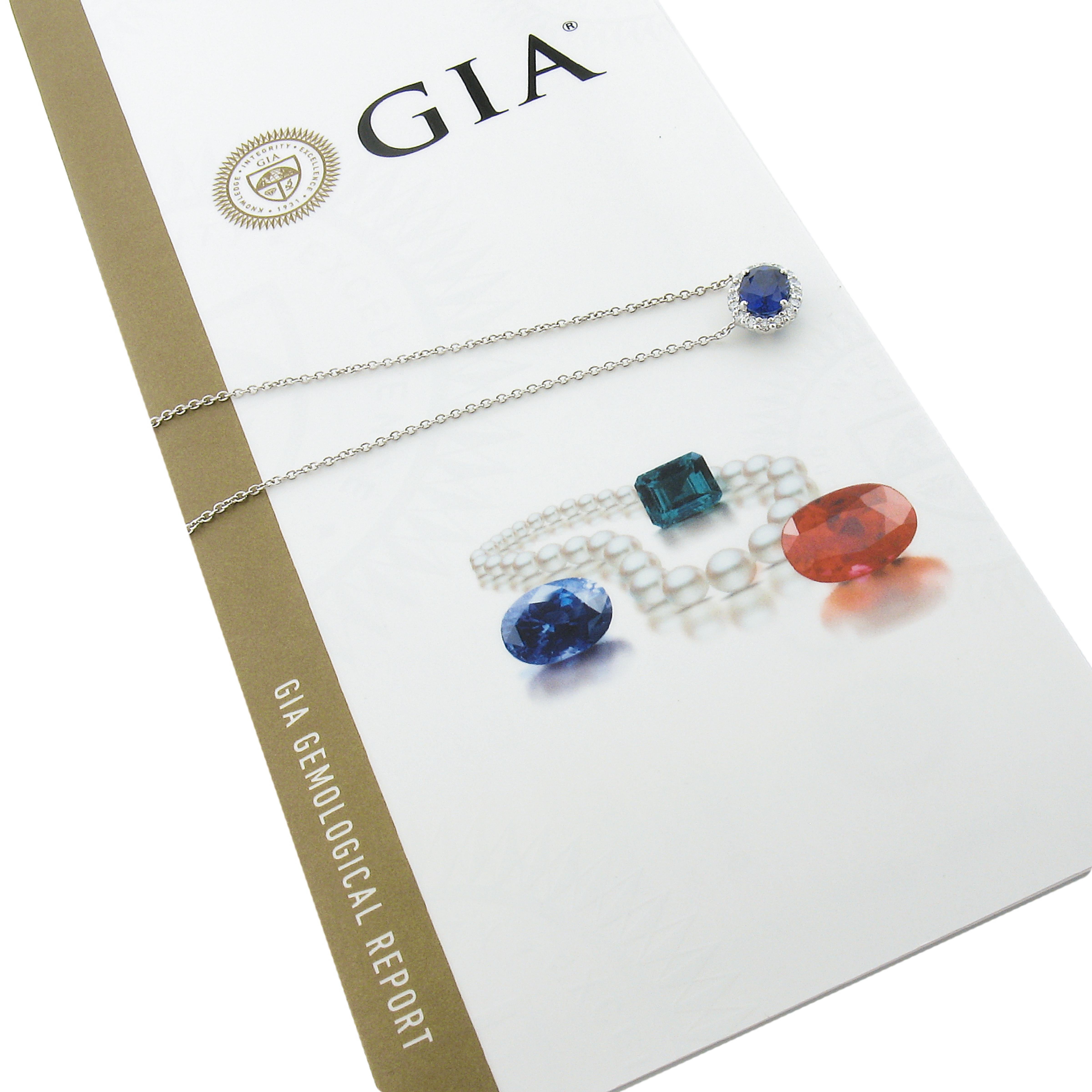 NEW Platinum 2.42ct GIA Oval AMAZING BLUE Sapphire Diamond Halo Pendant Necklace For Sale 4