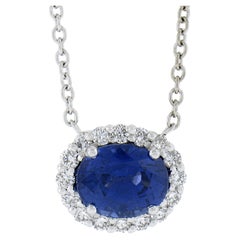 NEW Platinum 2.42ct GIA Oval AMAZING BLUE Sapphire Diamond Halo Pendant Necklace