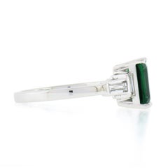 New Platinum 2.45ctw GIA Emerald Cut Tsavorite & Baguette Diamond Accents Ring