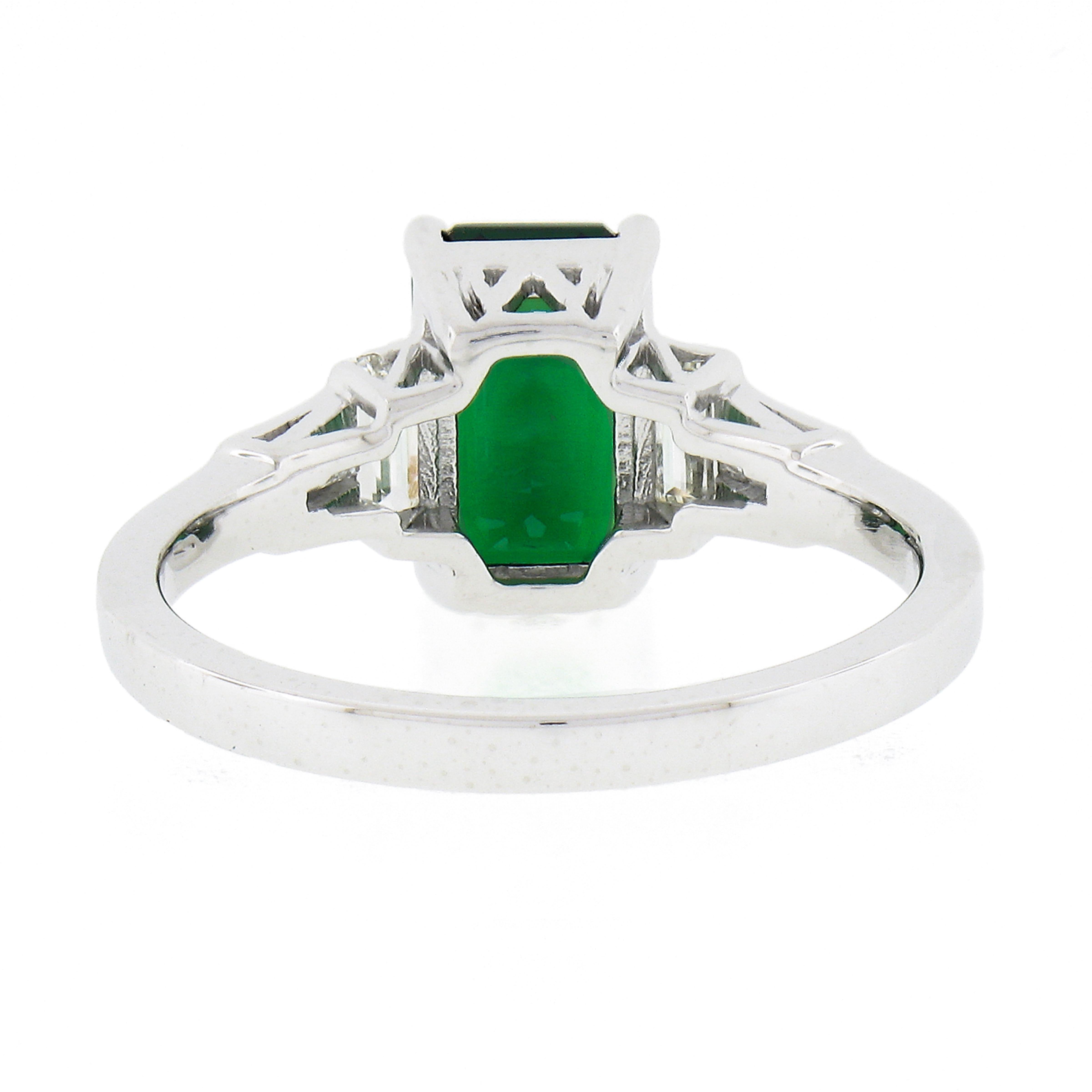 Women's New Platinum 2.45ctw GIA Emerald Cut Tsavorite & Baguette Diamond Accents Ring For Sale