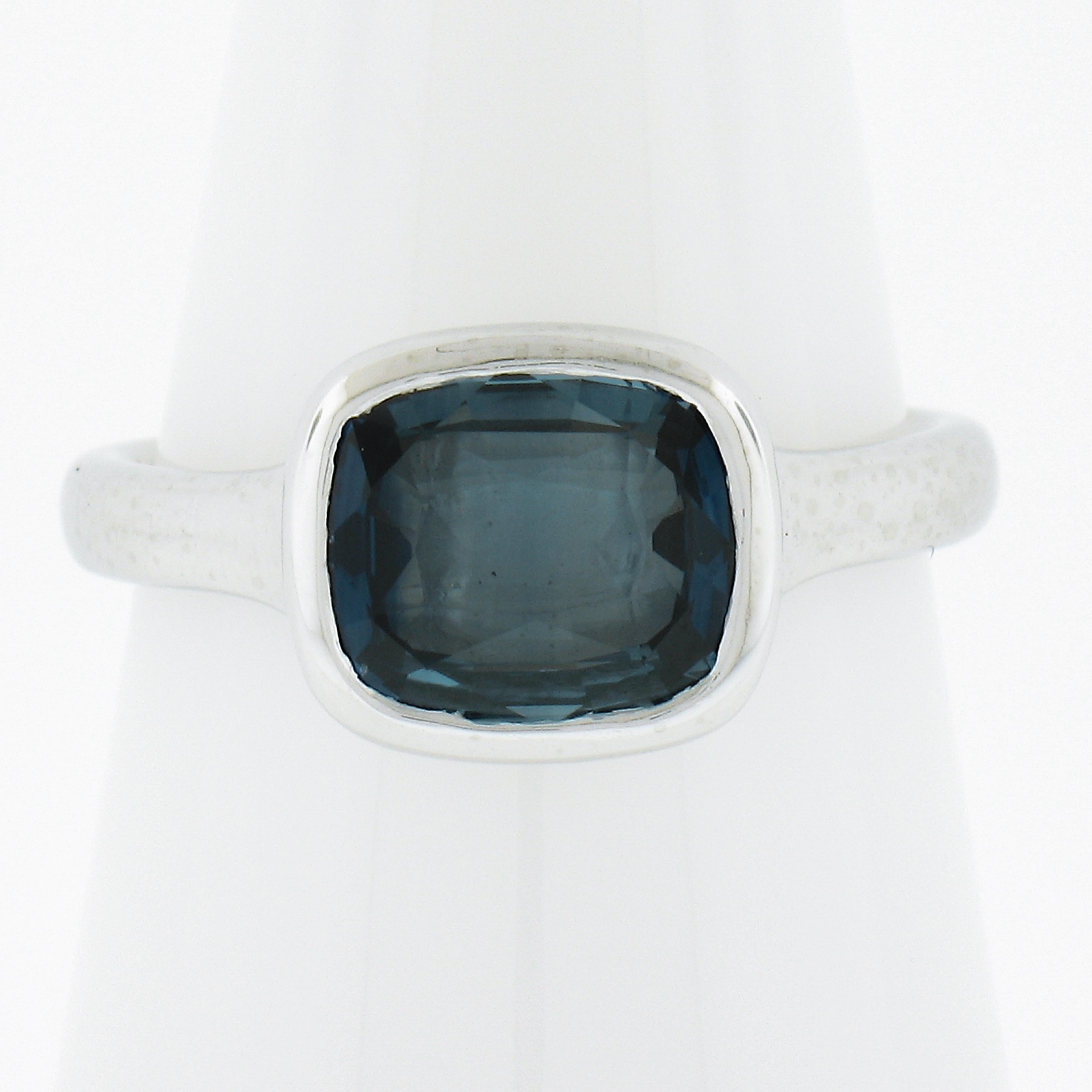 --Stone(s):--
(1) Natural Genuine Sapphire - Cushion Brilliant Cut - Bezel Set - Slightly Greenish Blue Color - No Heat - 2.50ct (exact - certified)
** See Certification Details Below for Complete Info **
Total Carat Weight:	2.50 (exact)

Material: