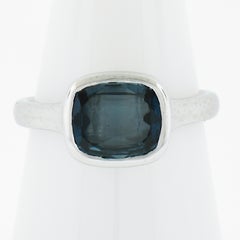 NEW Platinum 2.50ct Cushion GIA No Heat Blue Sapphire Bezel Set Solitaire Ring