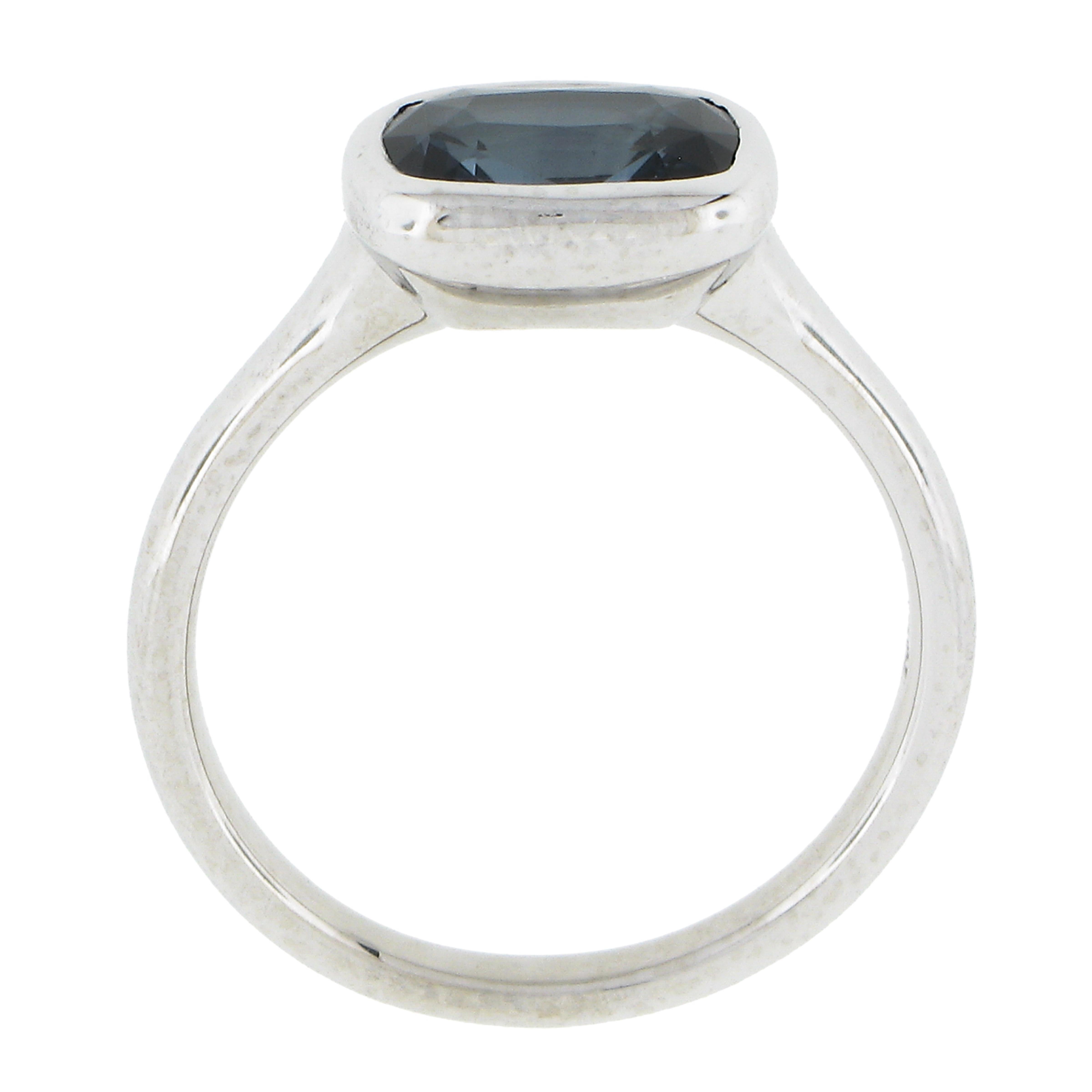 NEW Platinum 2.50ct Cushion GIA No Heat Blue Sapphire Bezel Set Solitaire Ring For Sale 4