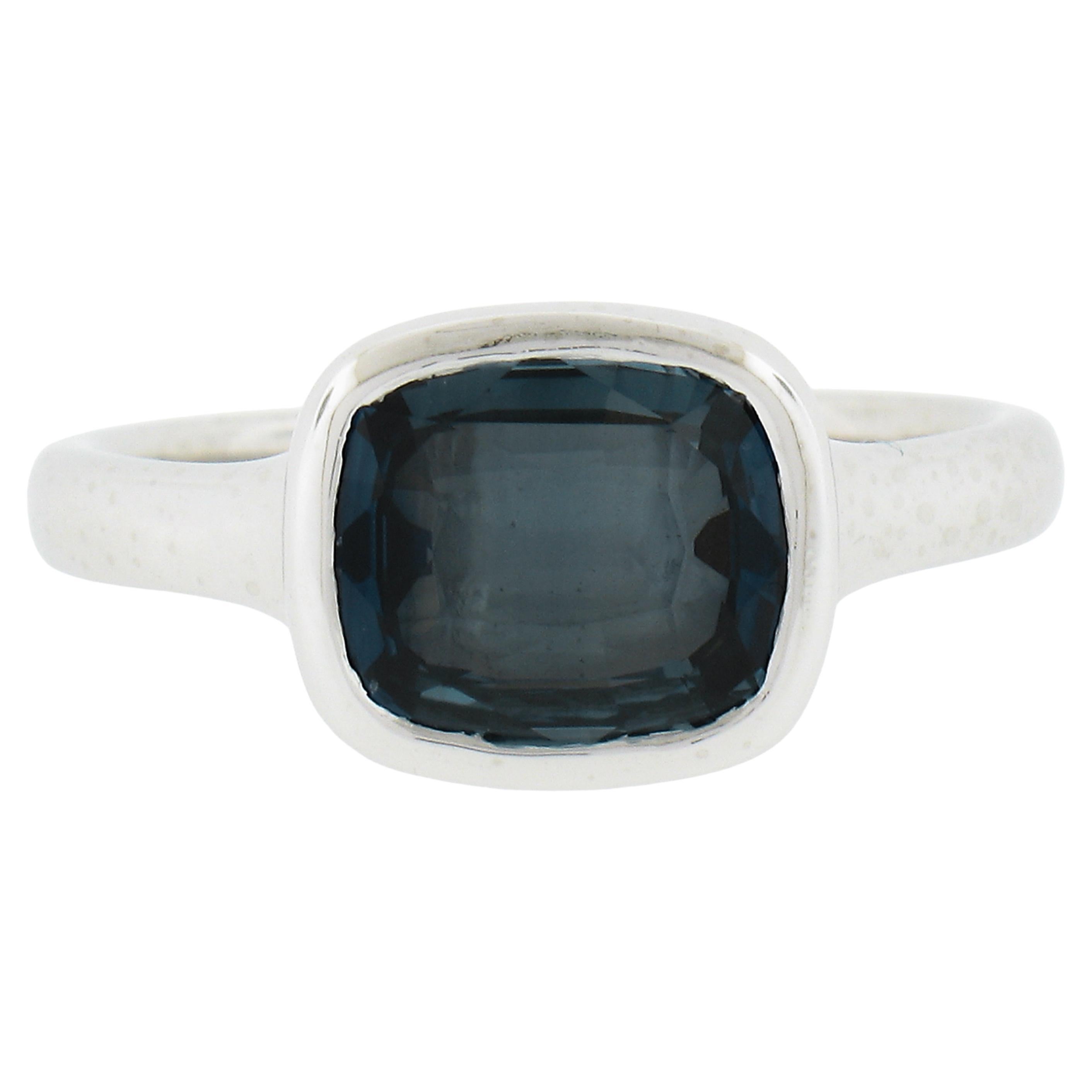 NEW Platinum 2.50ct Cushion GIA No Heat Blue Sapphire Bezel Set Solitaire Ring For Sale