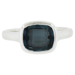 NEW Platinum 2.50ct Cushion GIA No Heat Blue Sapphire Bezel Set Solitaire Ring