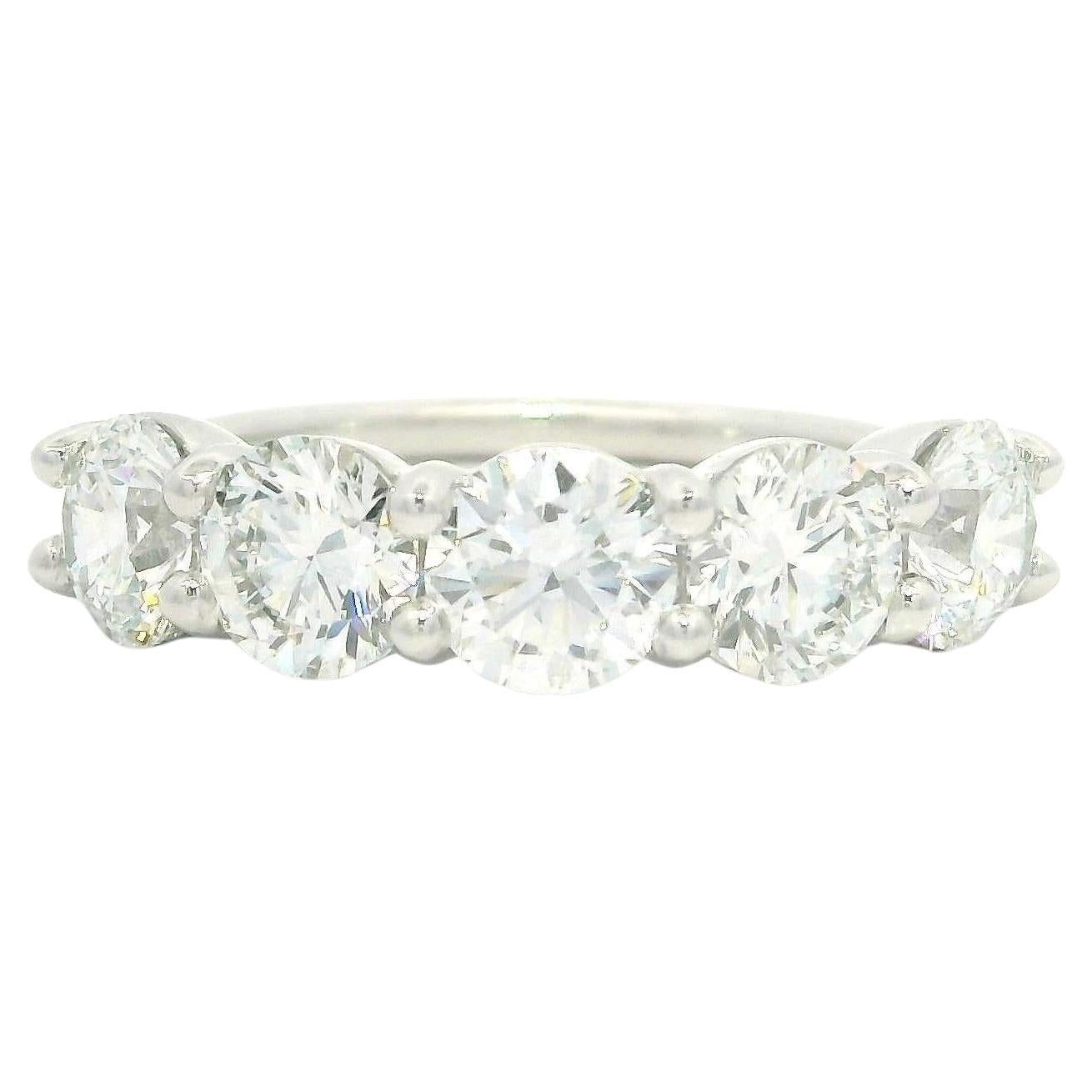 New Platinum 2.50ctw GIA Ideal Cut D VS1 Diamond Low Profile 5 Stone Band Ring For Sale