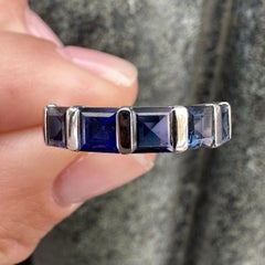 New Platinum 2.69ctw Square Step Cut Channel Bar Set Sapphire 5 Stones Band Ring