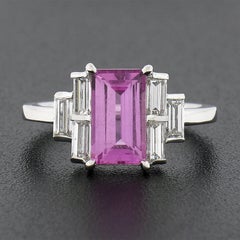 New Platinum 2.76ct GIA Emerald Step Cut Pink Sapphire & Diamond Engagement Ring