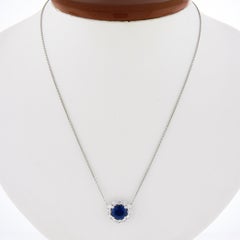 New Platinum 2.77ctw GIA Oval Royal Blue Sapphire Diamond Halo Pendant Necklace