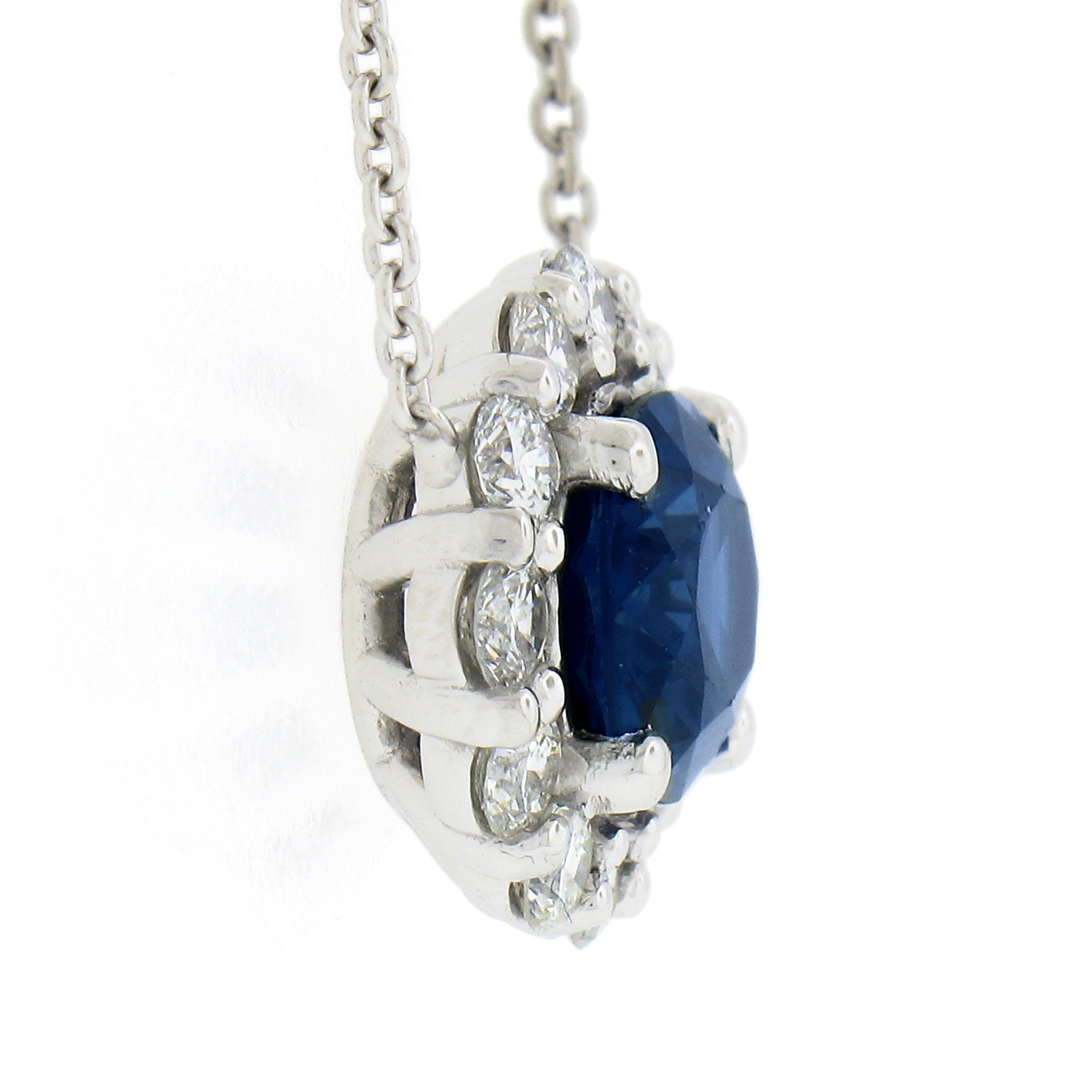 Oval Cut New Platinum 2.77ctw GIA Oval Royal Blue Sapphire Diamond Halo Pendant Necklace For Sale