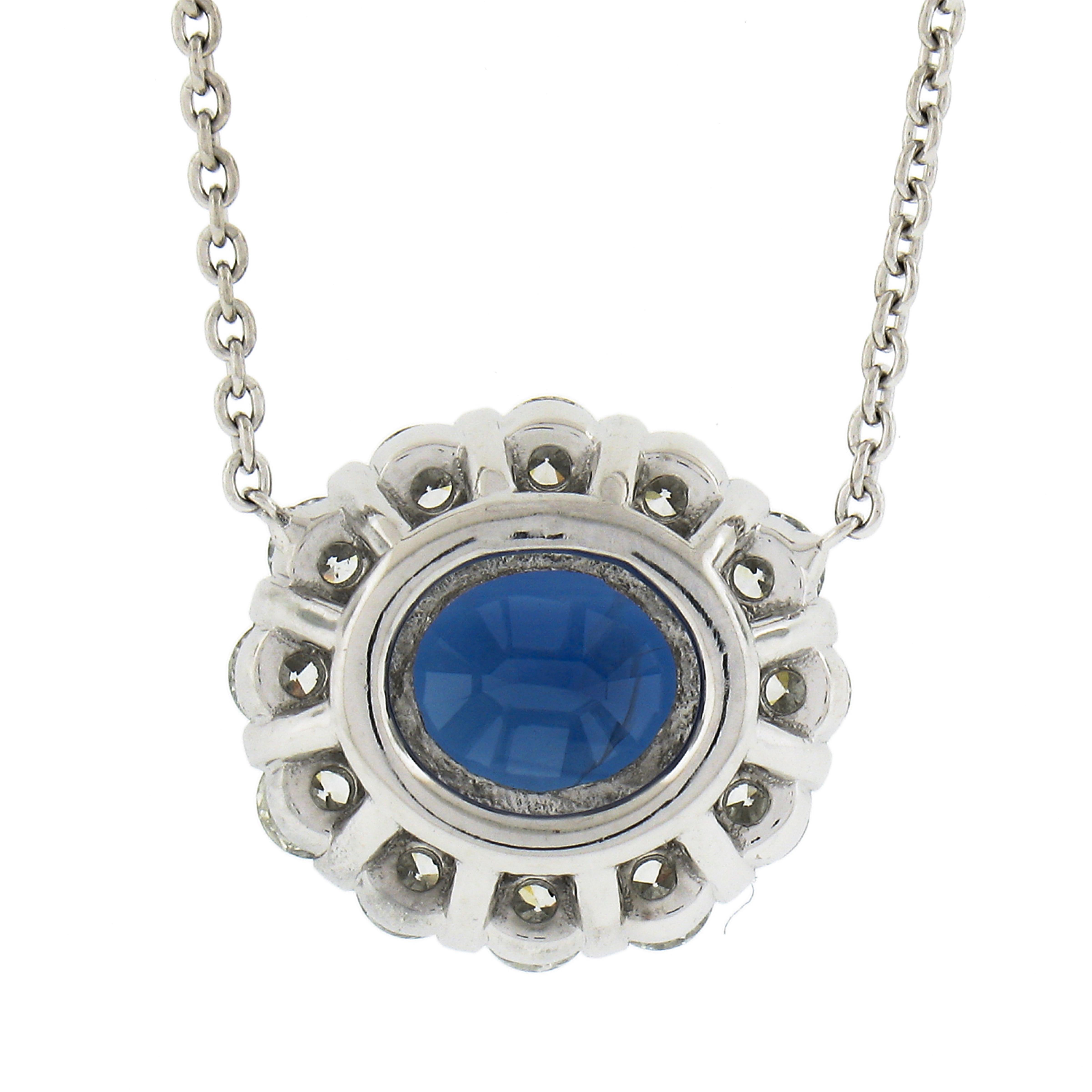 Women's New Platinum 2.77ctw GIA Oval Royal Blue Sapphire Diamond Halo Pendant Necklace For Sale