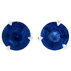 New Platinum 2.95ctw GIA Ceylon Round Blue Sapphire Martini Prong Stud Earrings