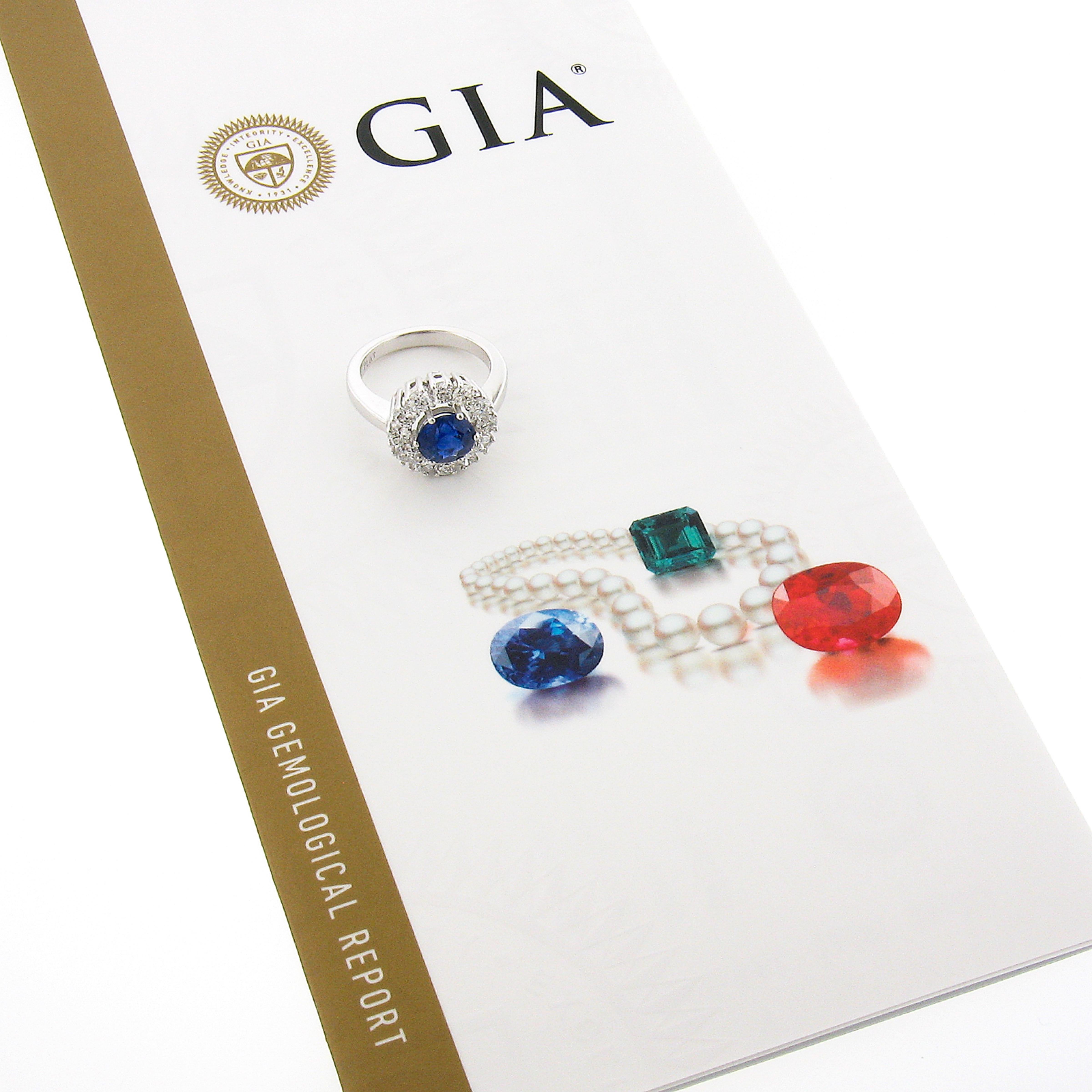New Platinum 3.06ctw GIA Ceylon Round Blue Sapphire Brilliant Diamond Halo Ring For Sale 5