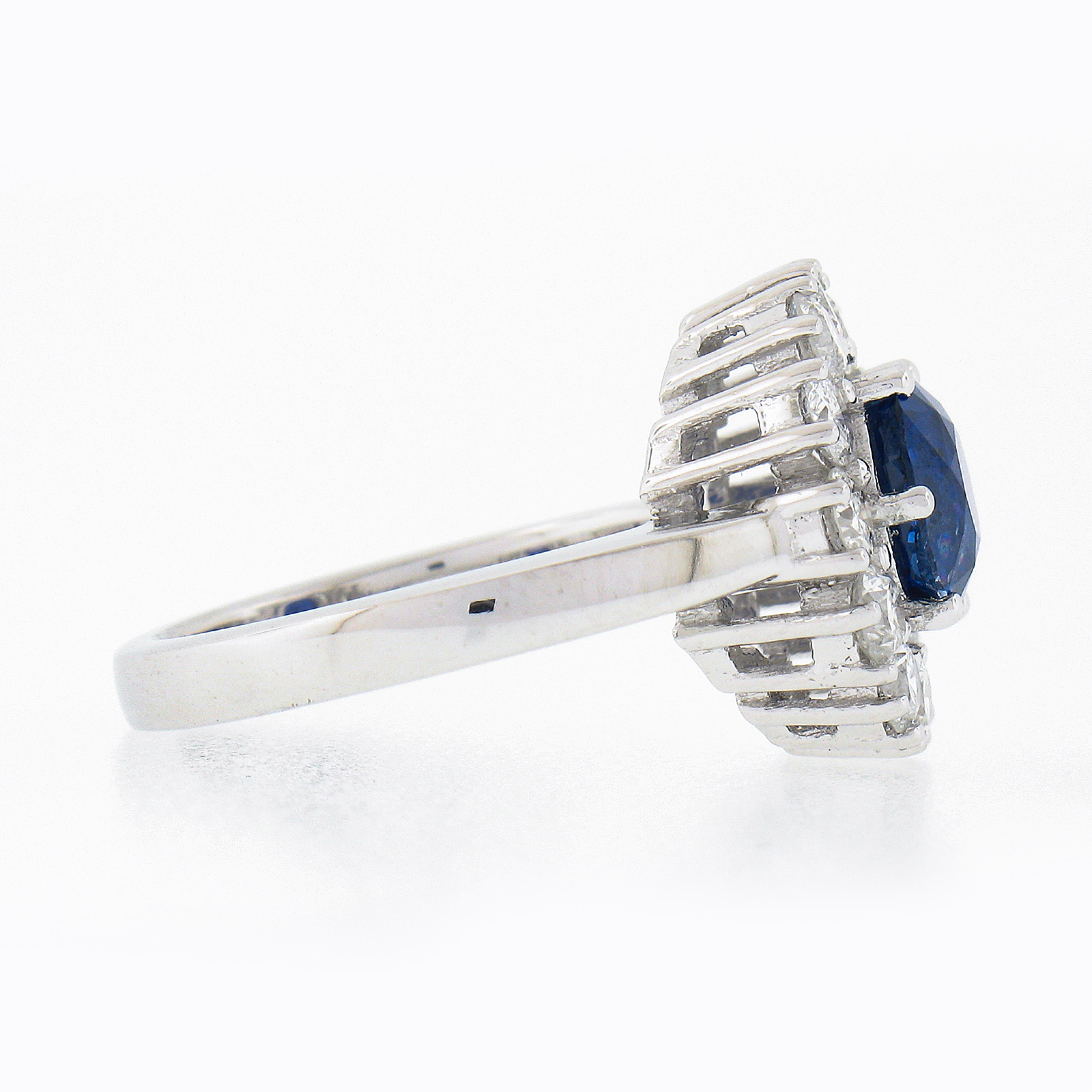 Women's New Platinum 3.06ctw GIA Ceylon Round Blue Sapphire Brilliant Diamond Halo Ring For Sale