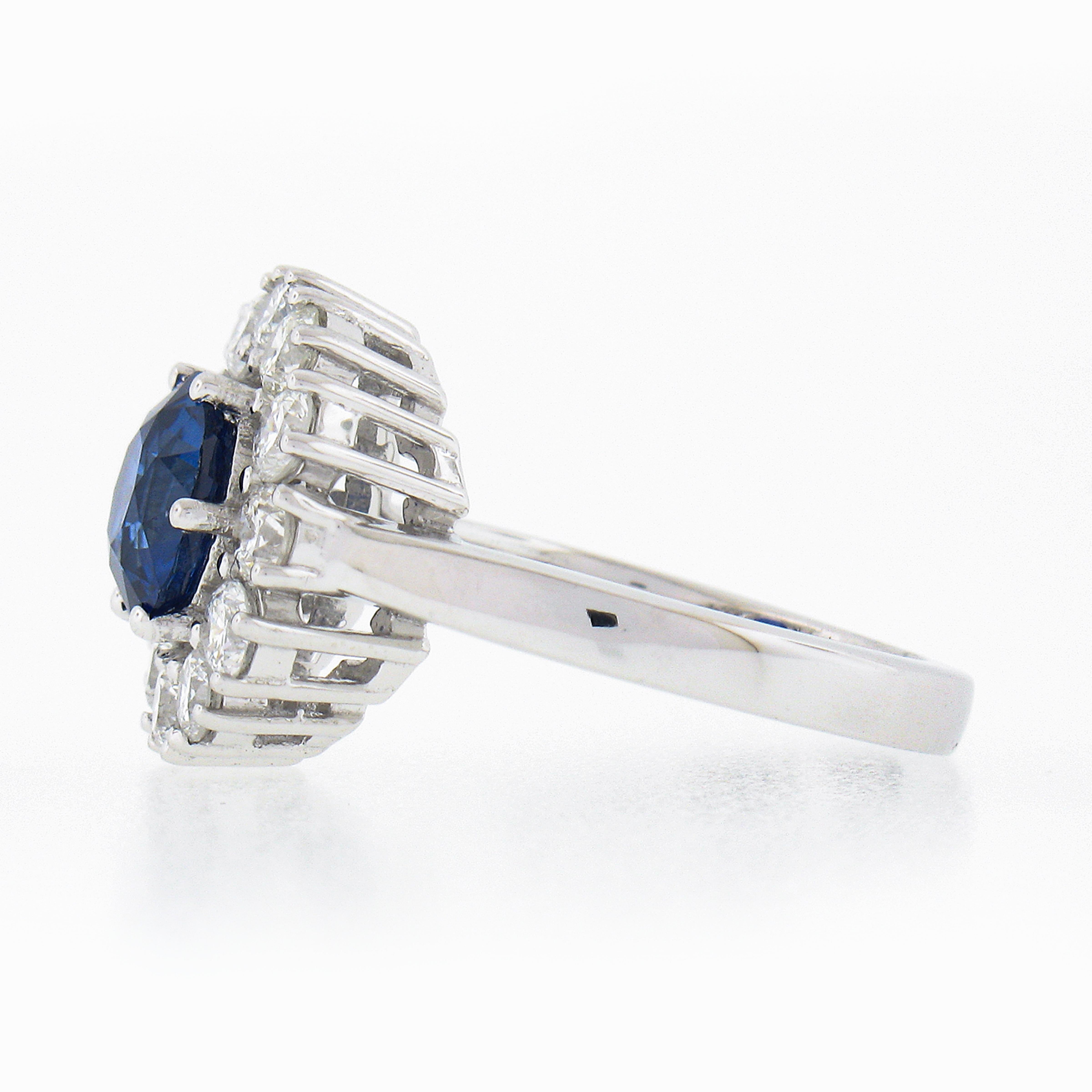 New Platinum 3.06ctw GIA Ceylon Round Blue Sapphire Brilliant Diamond Halo Ring For Sale 1