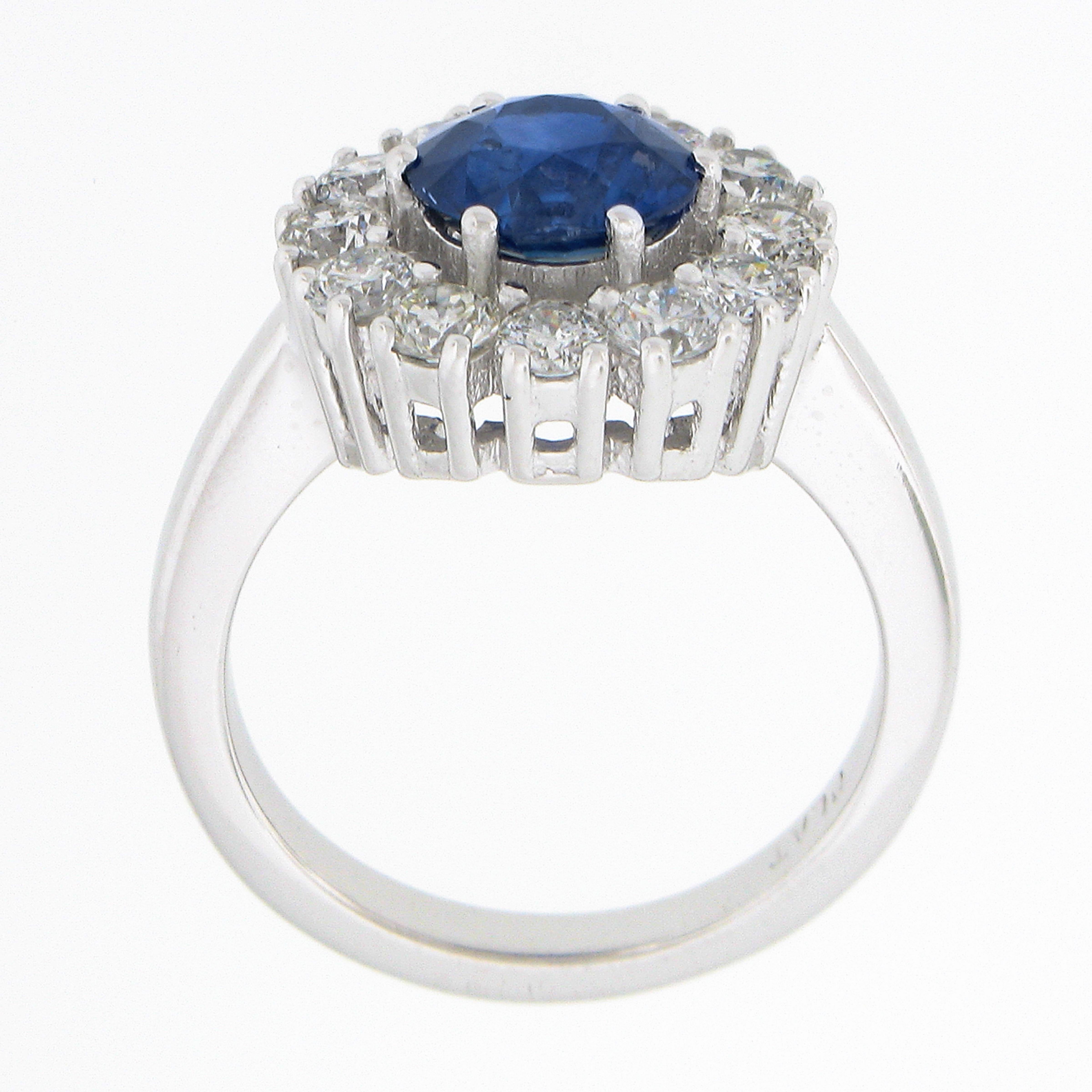 New Platinum 3.06ctw GIA Ceylon Round Blue Sapphire Brilliant Diamond Halo Ring For Sale 3