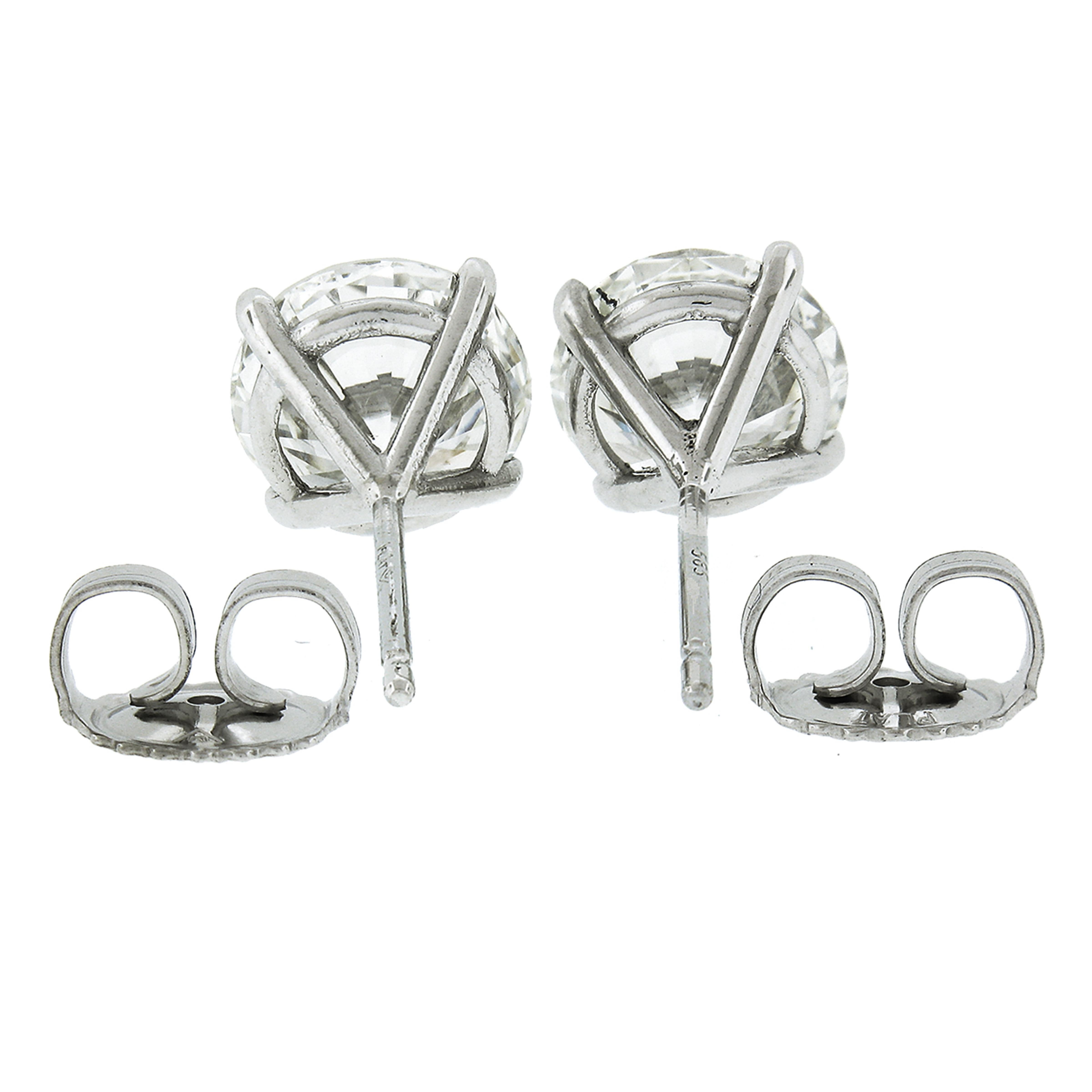 Round Cut NEW Platinum 3.06ctw GIA Round Brilliant Diamond Martini 4 Prong Stud Earrings For Sale