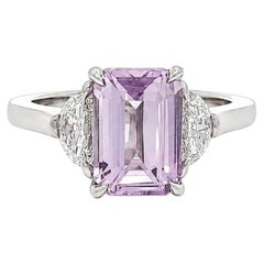 New Platinum 3.62ct GIA Powder Pink Ceylon Sapphire Half Moon Diamond Sides Ring