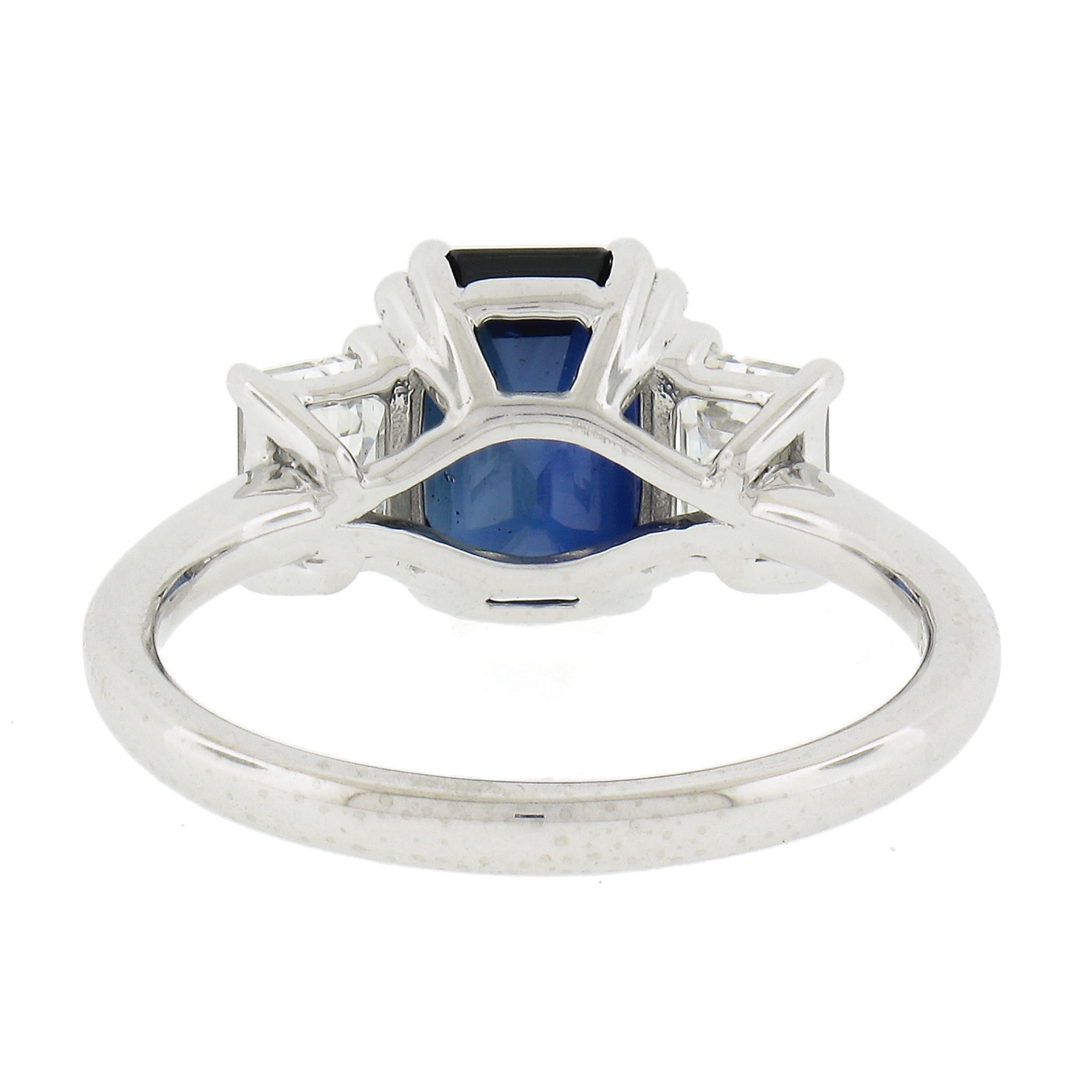 New Platinum 3.62ctw Gubelin Sapphire & GIA Diamond Engagement Three Stones Ring For Sale 1