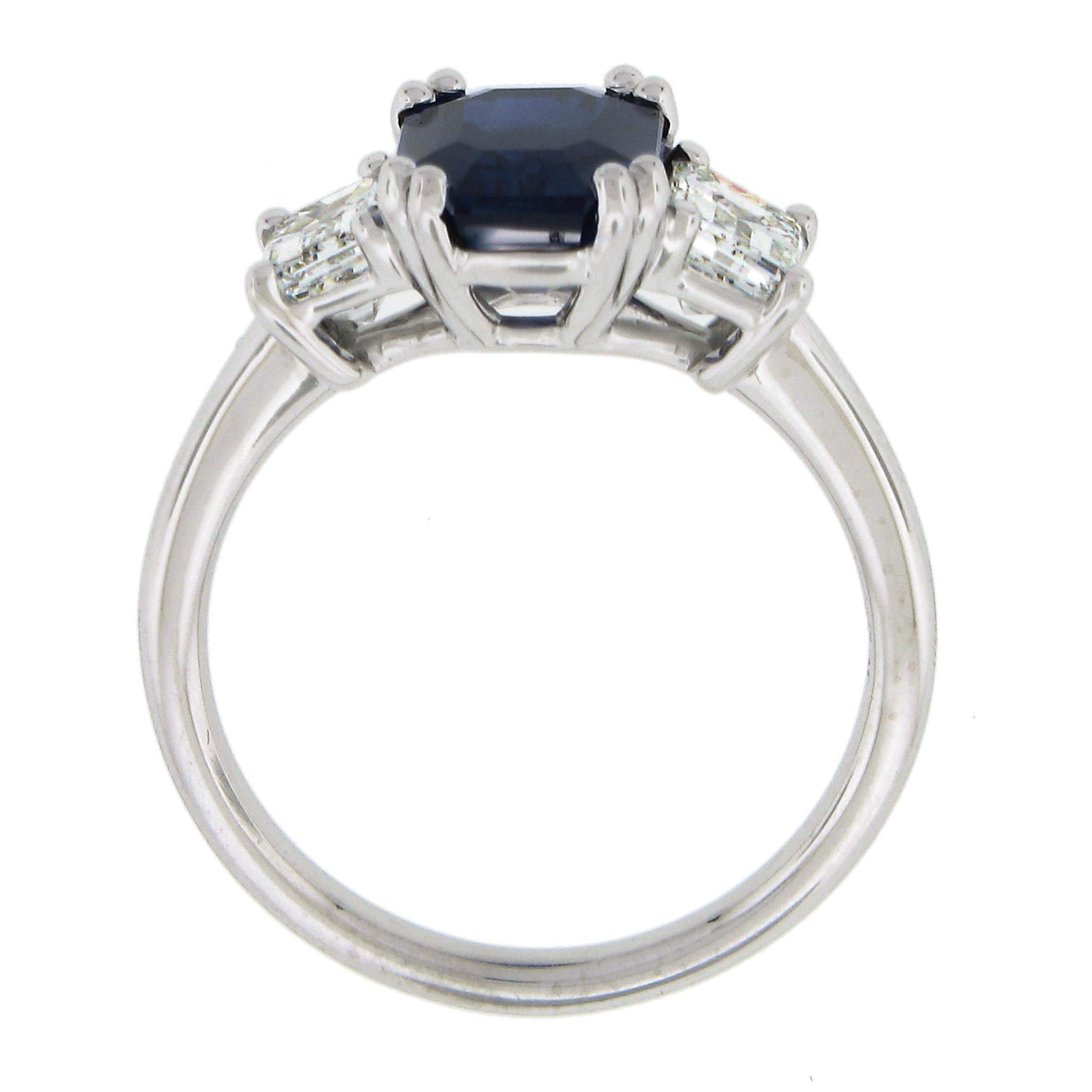 New Platinum 3.62ctw Gubelin Sapphire & GIA Diamond Engagement Three Stones Ring For Sale 2