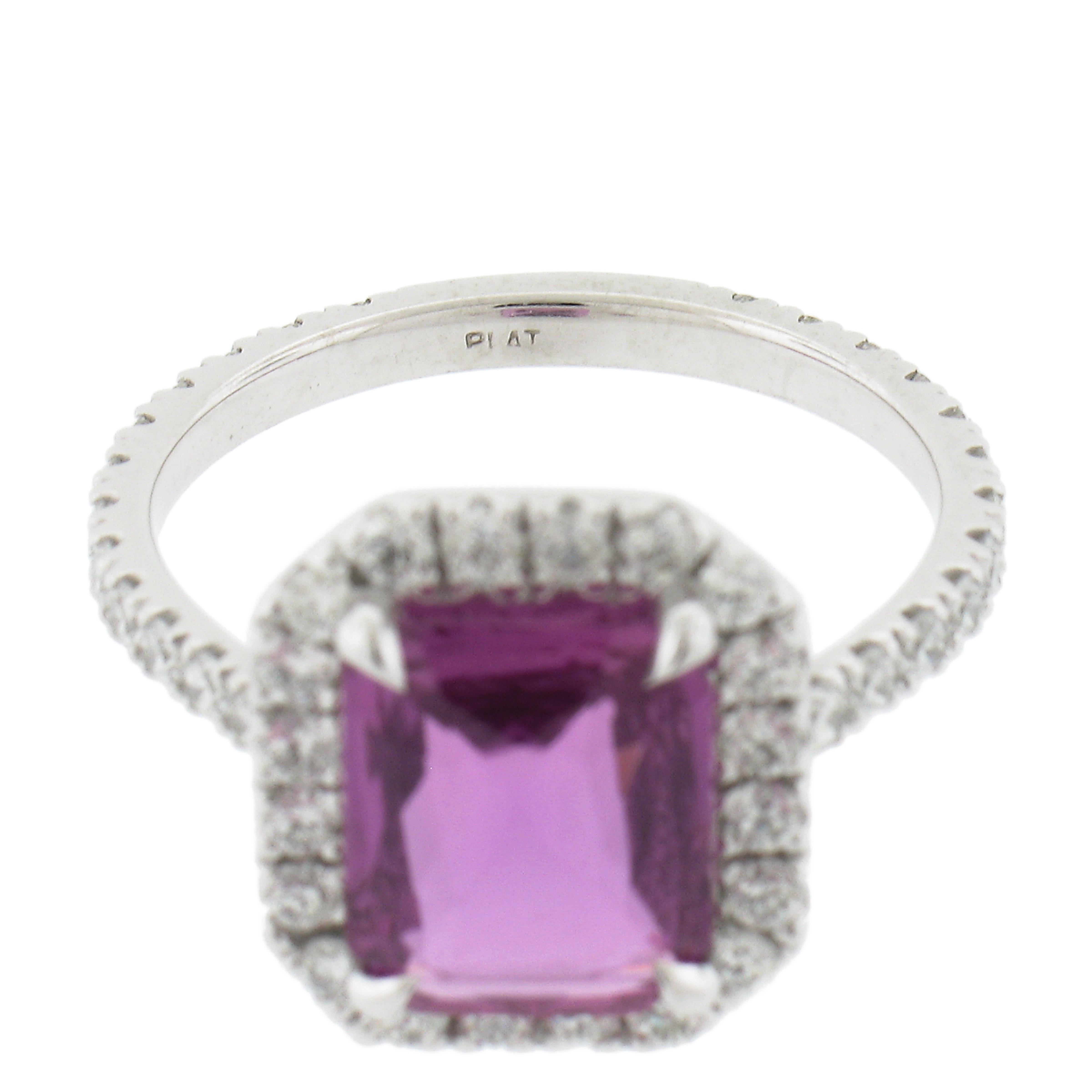 New Platinum 3.90ctw Gia No Heat Pink Sapphire W/ Diamond Halo Low Profile Ring For Sale 4
