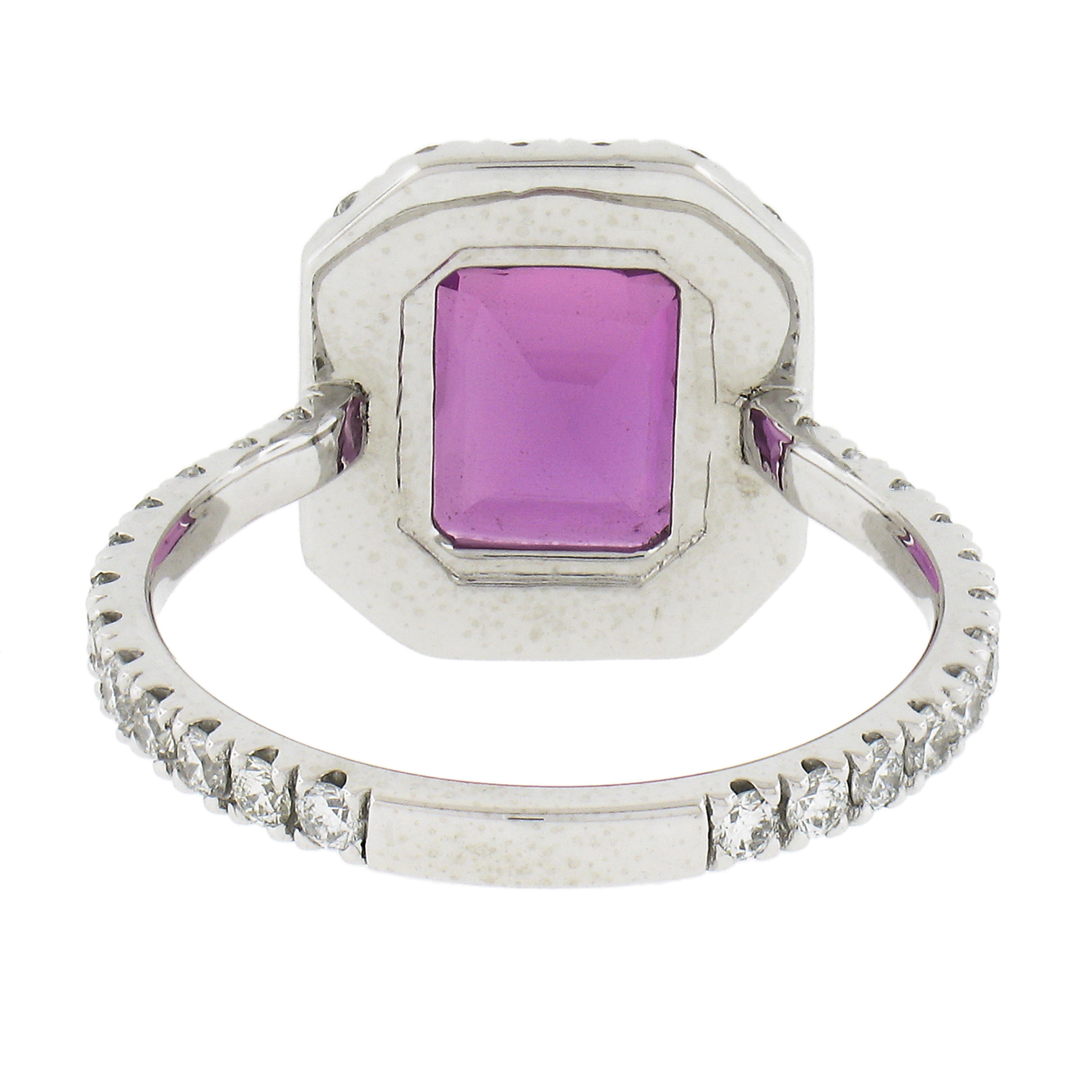 New Platinum 3.90ctw Gia No Heat Pink Sapphire W/ Diamond Halo Low Profile Ring For Sale 1