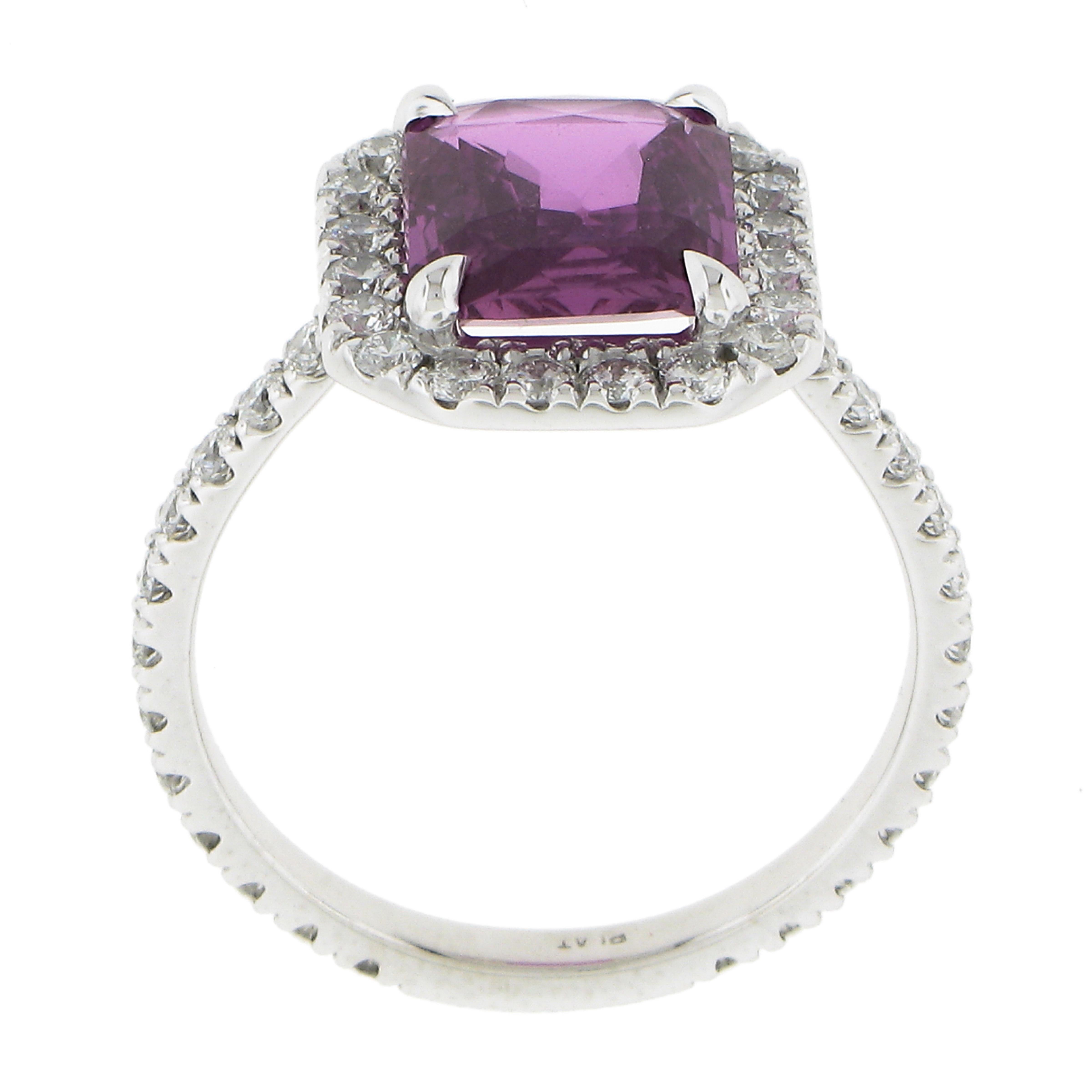 New Platinum 3.90ctw Gia No Heat Pink Sapphire W/ Diamond Halo Low Profile Ring For Sale 3