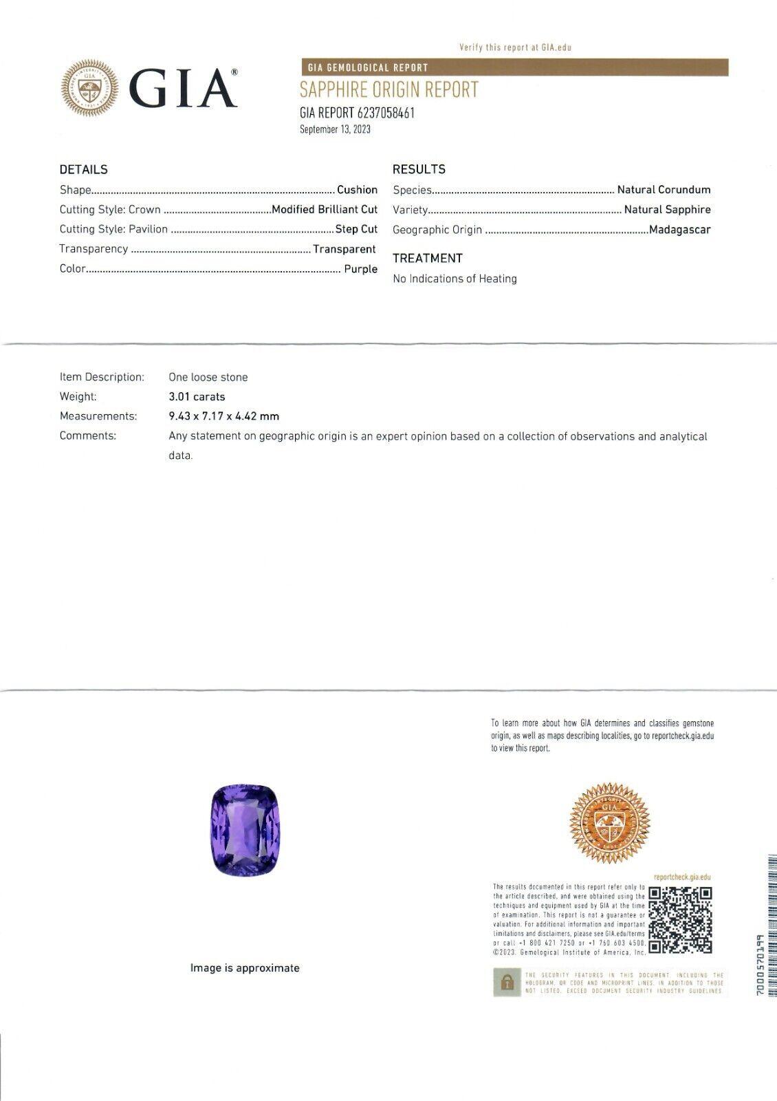 NEW Platinum 3.92ctw GIA NO HEAT Purple Sapphire & Diamond Engagement Ring For Sale 7