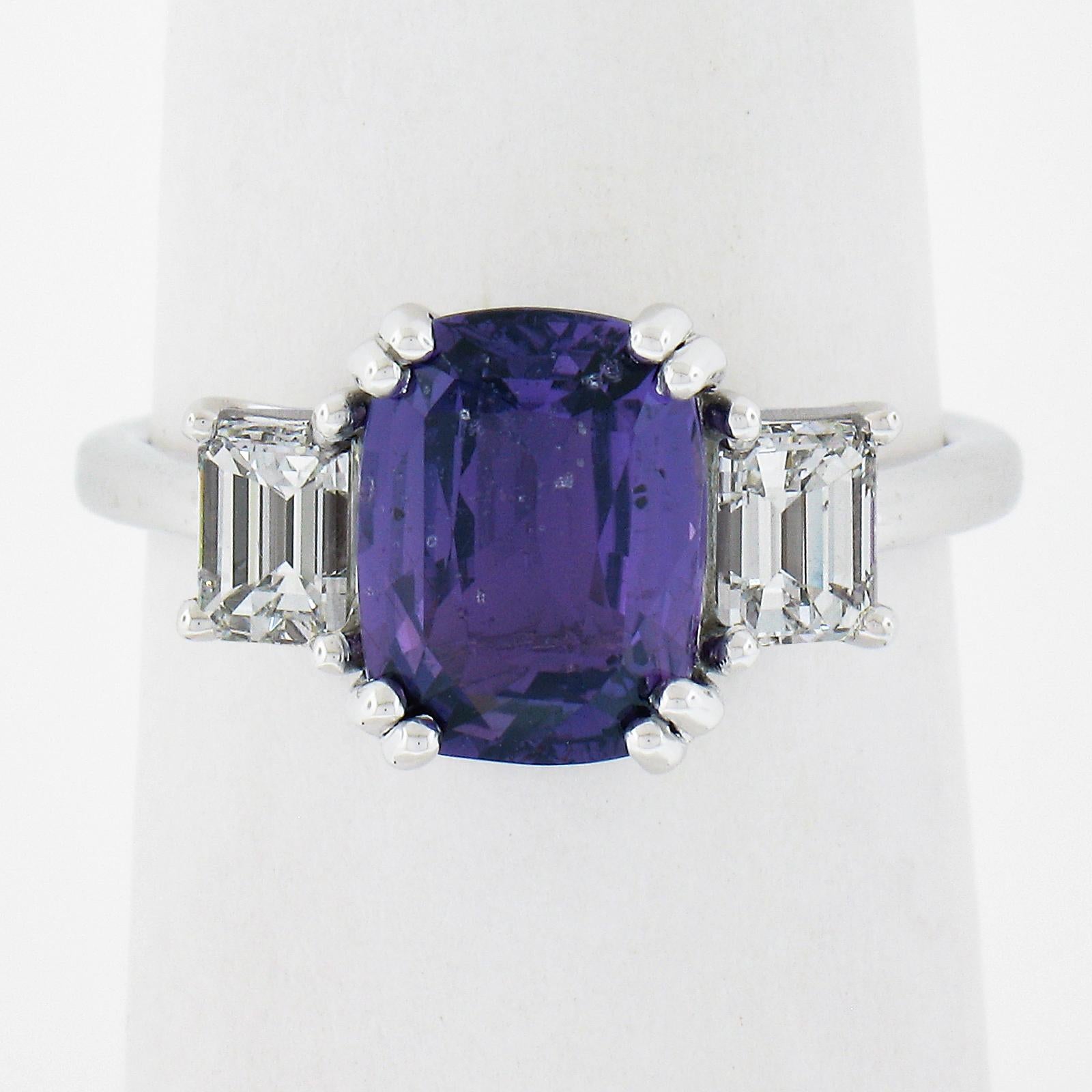 --Stone(s):--
(1) Natural Genuine Sapphire - Elongated Cushion Cut - Dual Claw-Prong Set - Vivid Pure Purple Color w/ Few Natural Inclusions - NO HEAT - 3.01ct (exact - certified)
** See Certification Details Below for Complete Info **
(2) Natural