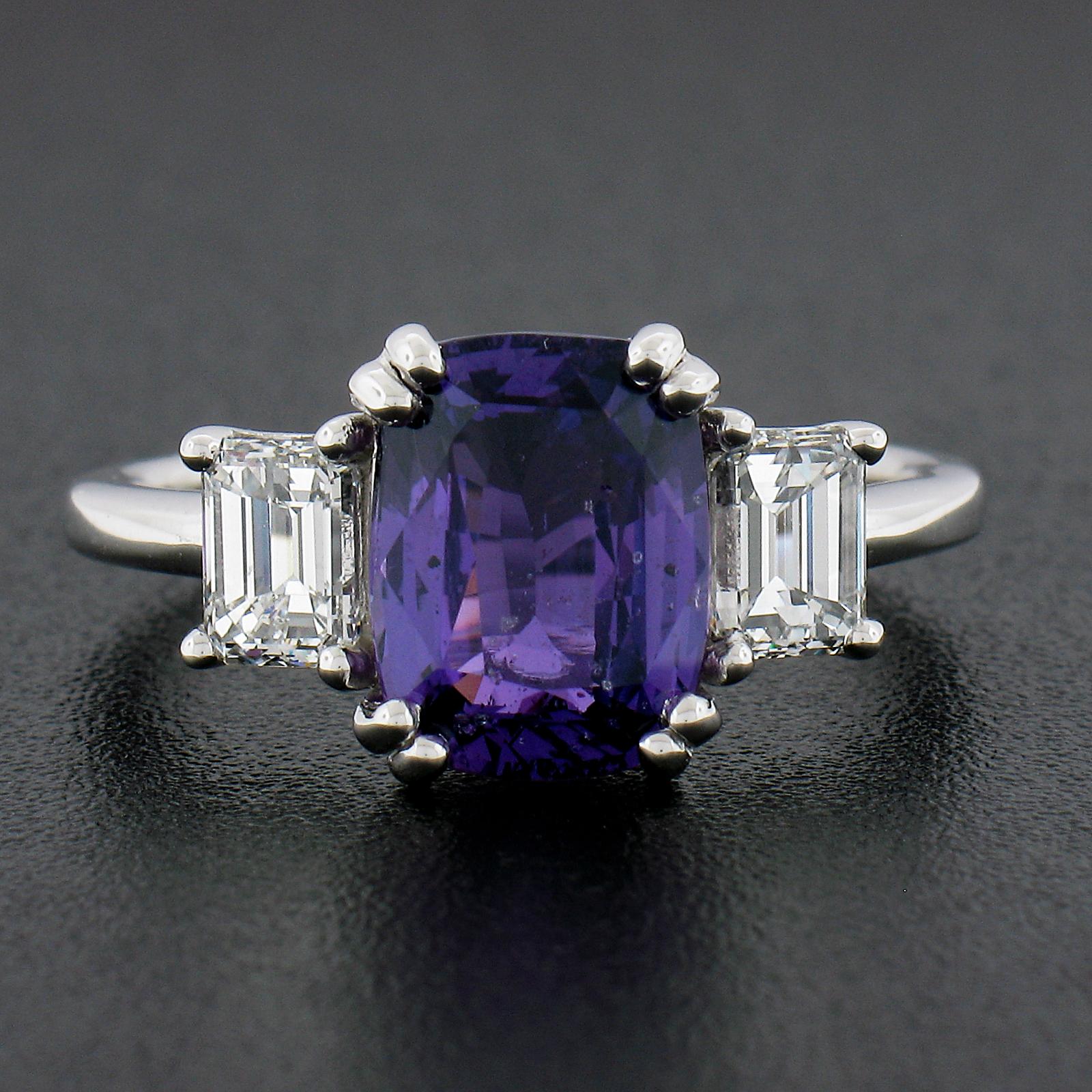 Cushion Cut NEW Platinum 3.92ctw GIA NO HEAT Purple Sapphire & Diamond Engagement Ring For Sale