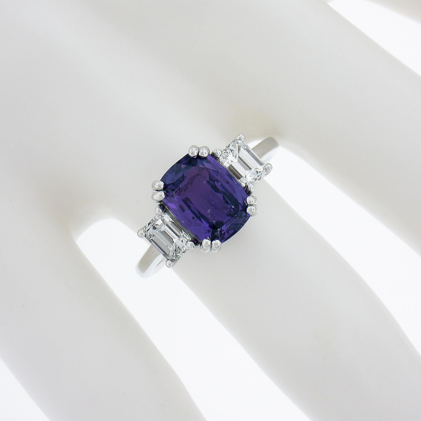 Women's NEW Platinum 3.92ctw GIA NO HEAT Purple Sapphire & Diamond Engagement Ring For Sale