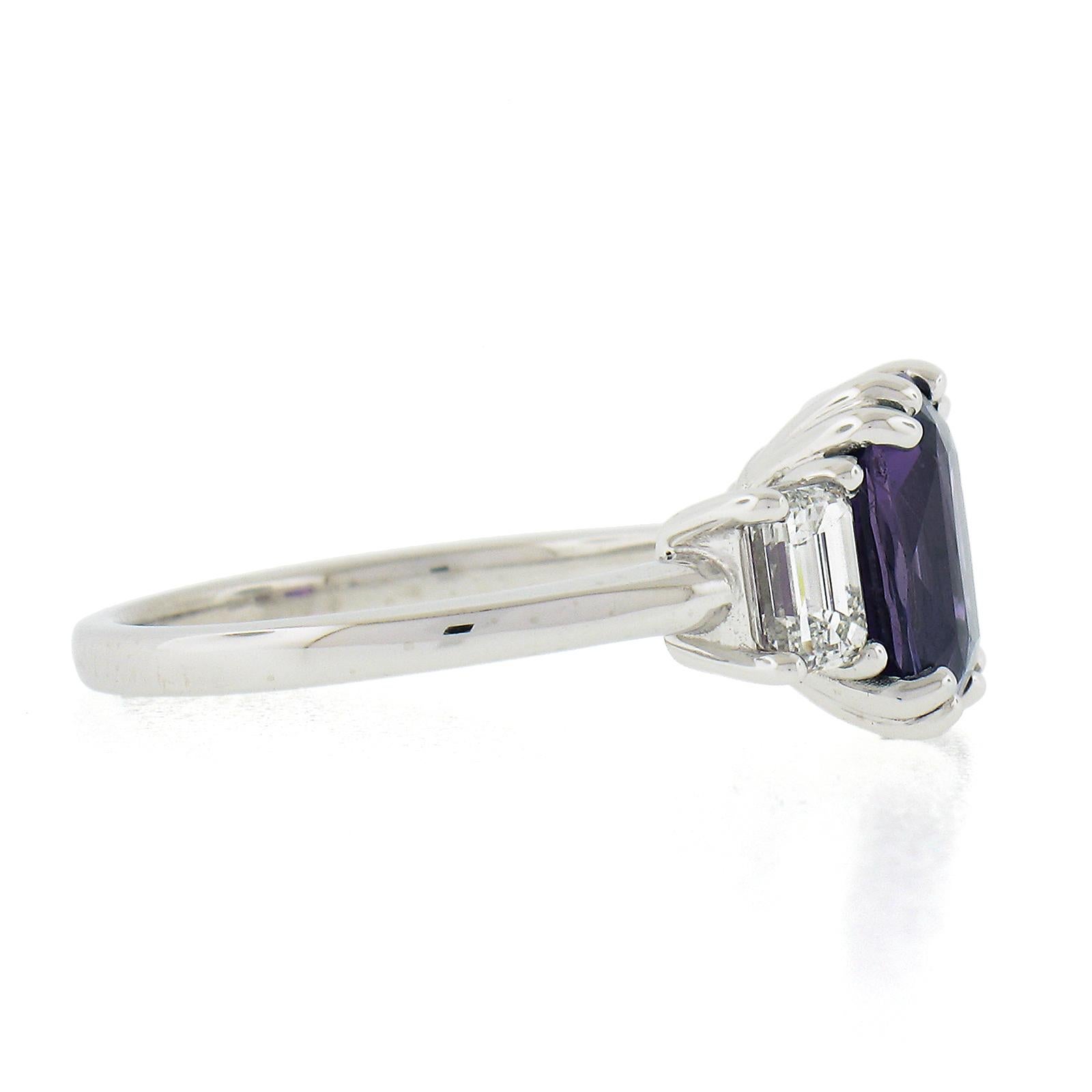 NEW Platinum 3.92ctw GIA NO HEAT Purple Sapphire & Diamond Engagement Ring For Sale 1
