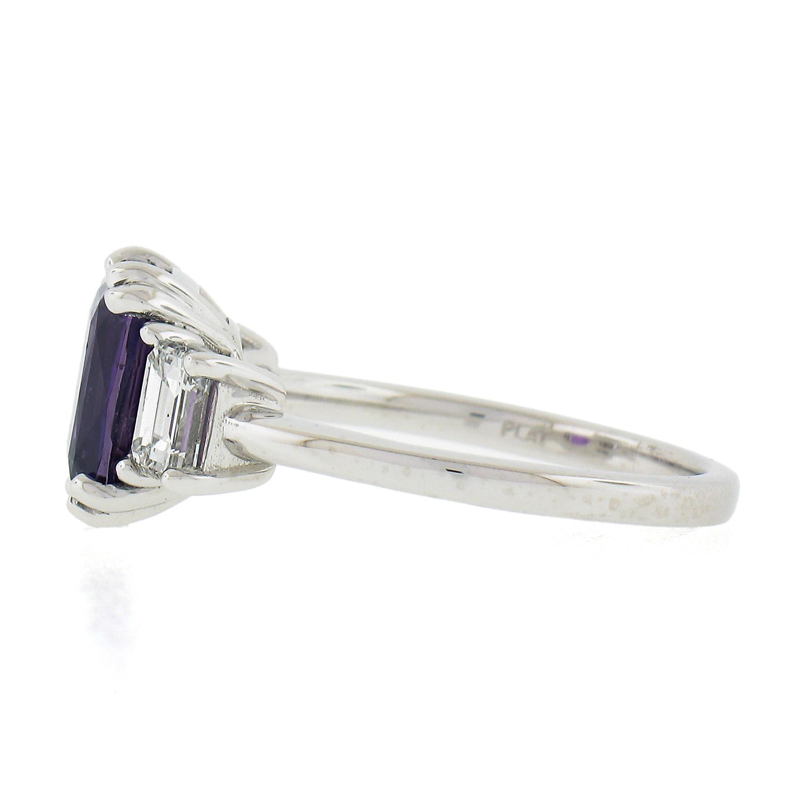 NEW Platinum 3.92ctw GIA NO HEAT Purple Sapphire & Diamond Engagement Ring For Sale 2