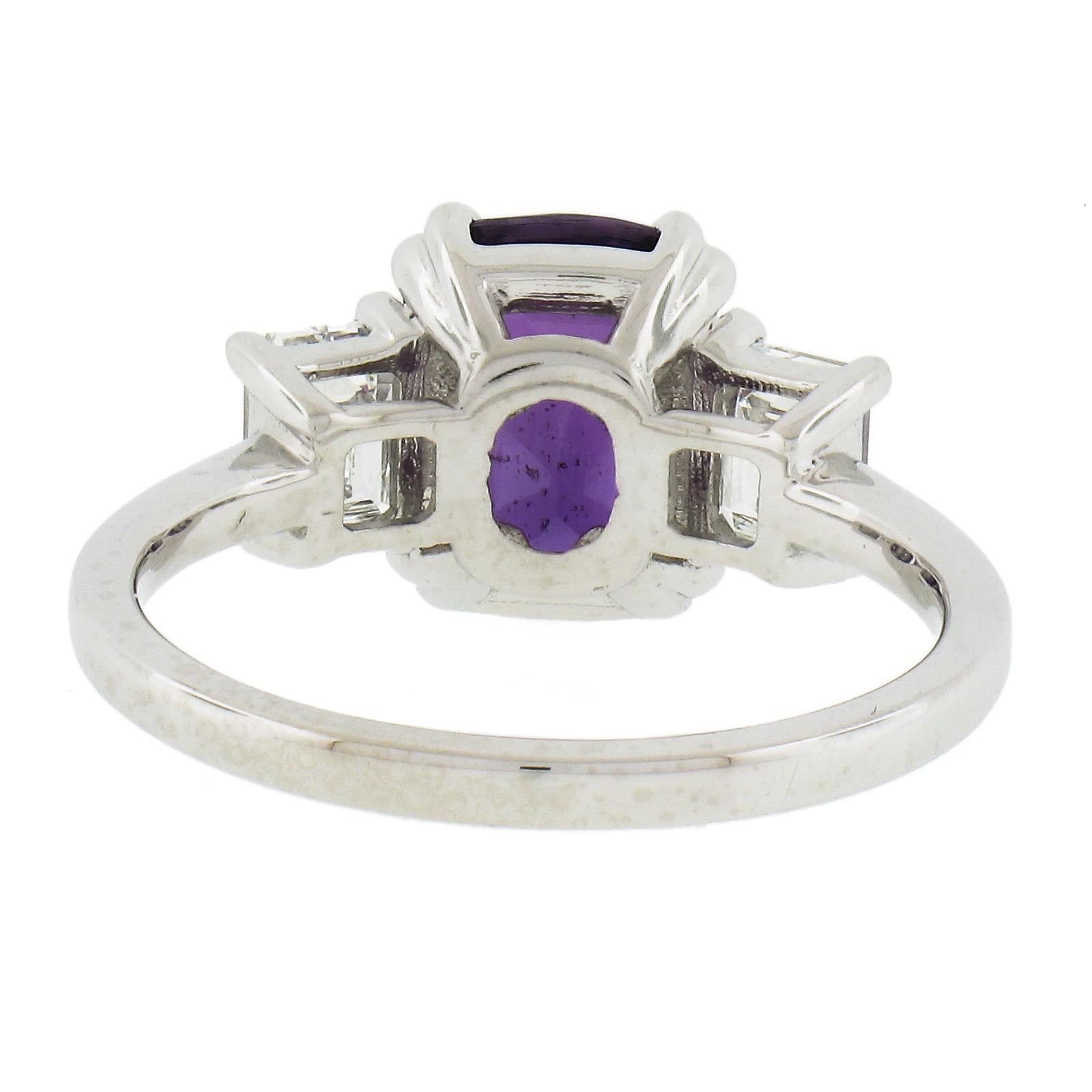 NEW Platinum 3.92ctw GIA NO HEAT Purple Sapphire & Diamond Engagement Ring For Sale 2