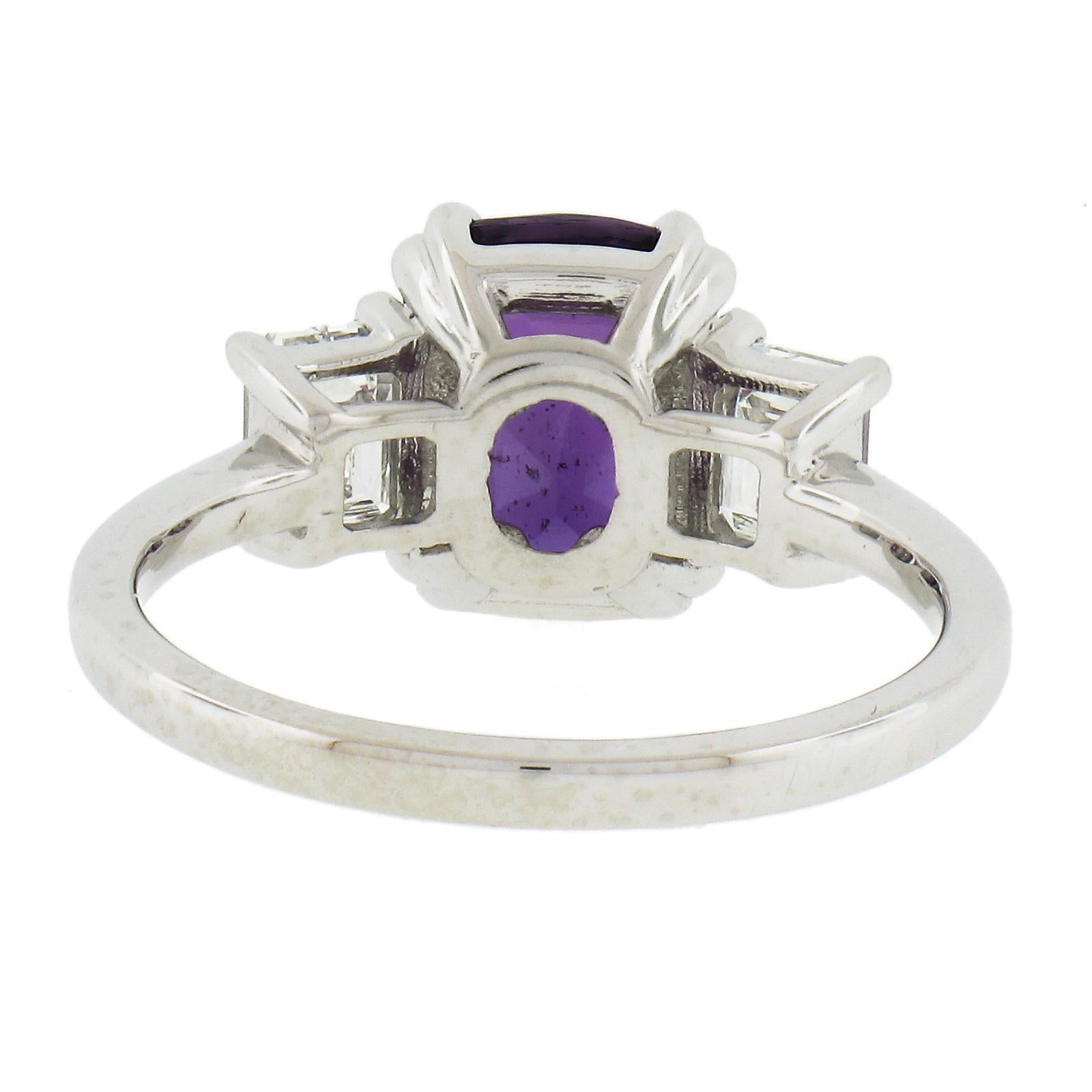 NEW Platinum 3.92ctw GIA NO HEAT Purple Sapphire & Diamond Engagement Ring For Sale 3