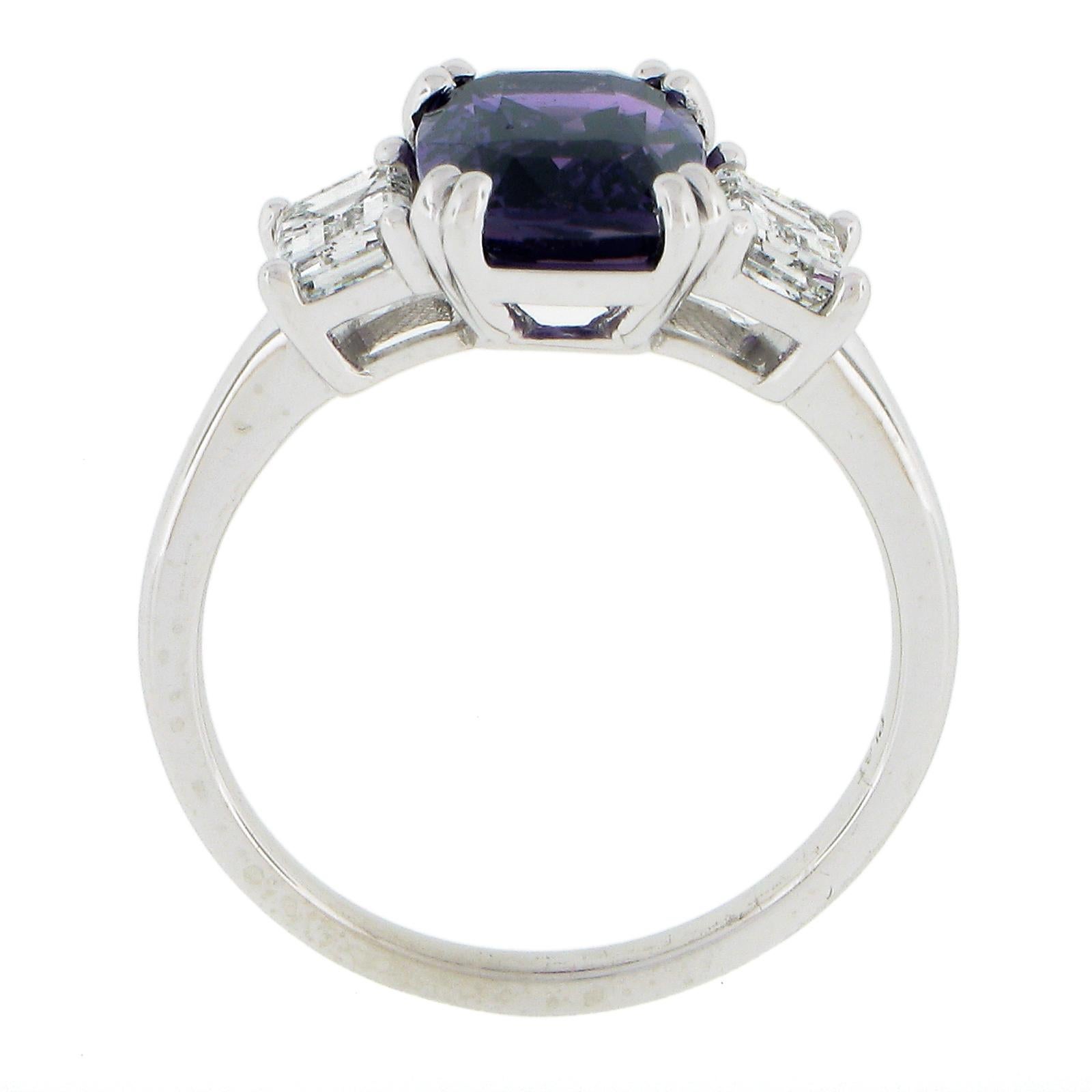 NEW Platinum 3.92ctw GIA NO HEAT Purple Sapphire & Diamond Engagement Ring For Sale 4