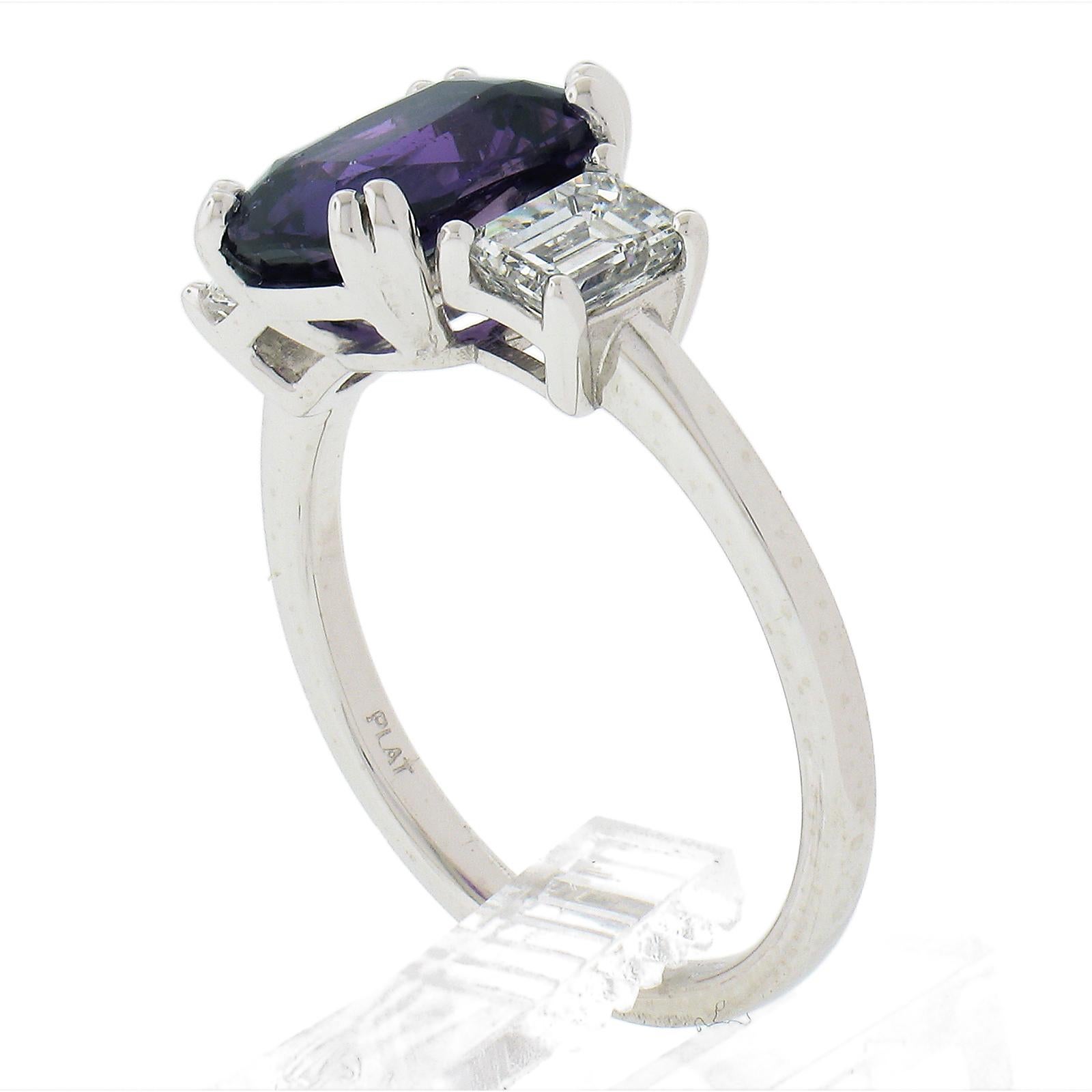 NEW Platinum 3.92ctw GIA NO HEAT Purple Sapphire & Diamond Engagement Ring For Sale 5