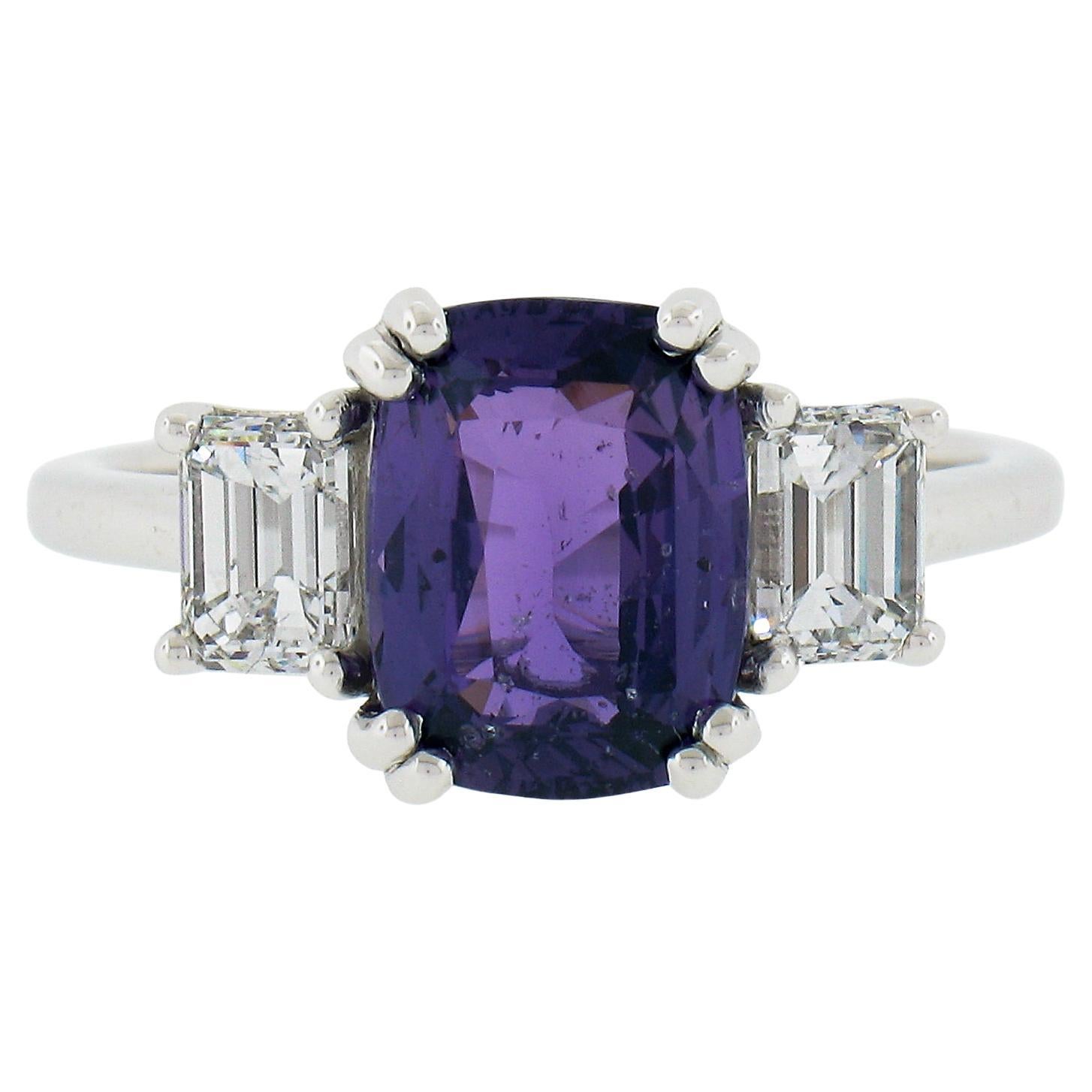 NEW Platinum 3.92ctw GIA NO HEAT Purple Sapphire & Diamond Engagement Ring For Sale